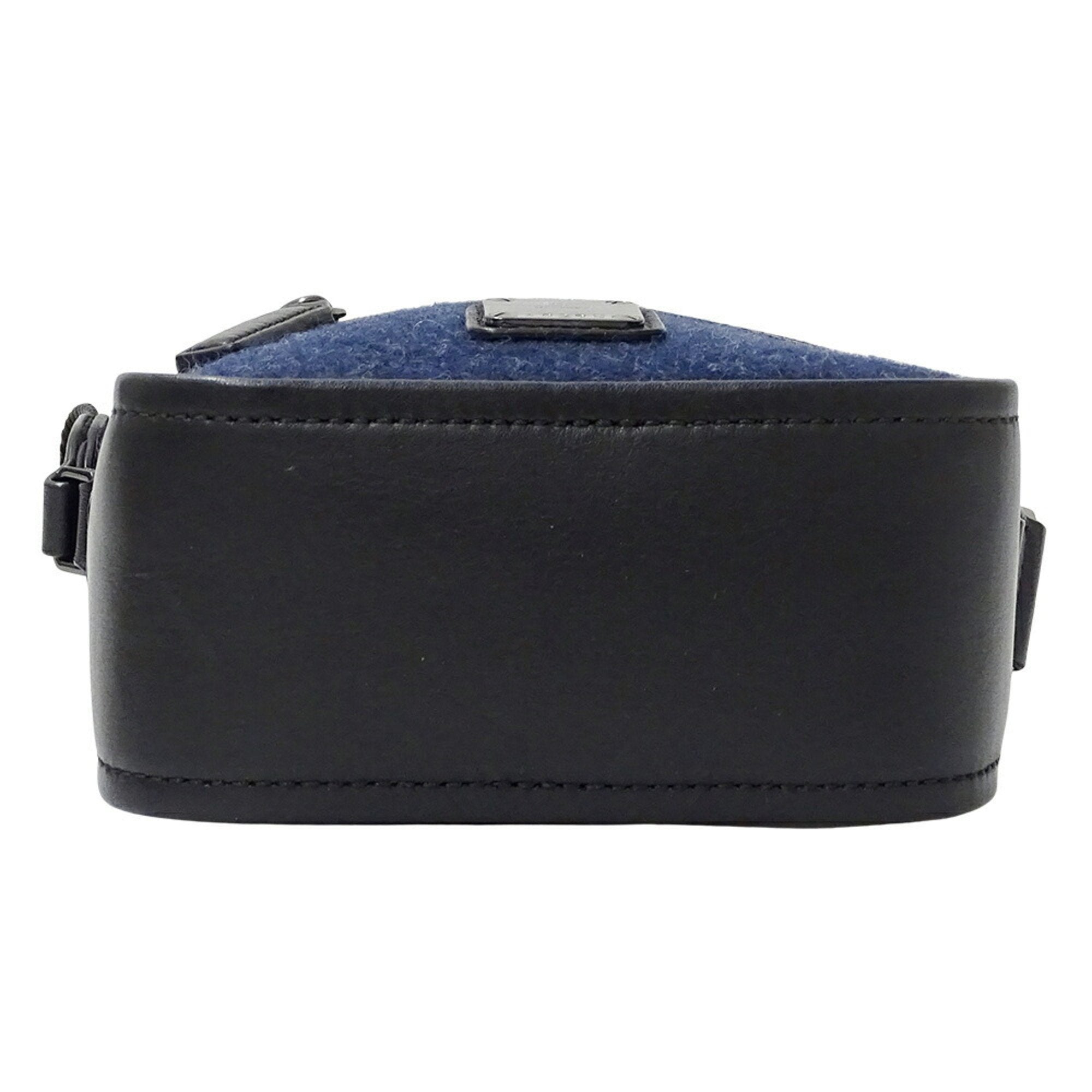 Mcm Navy Black Wool Leather Shoulder Bag (Pre-Owned)