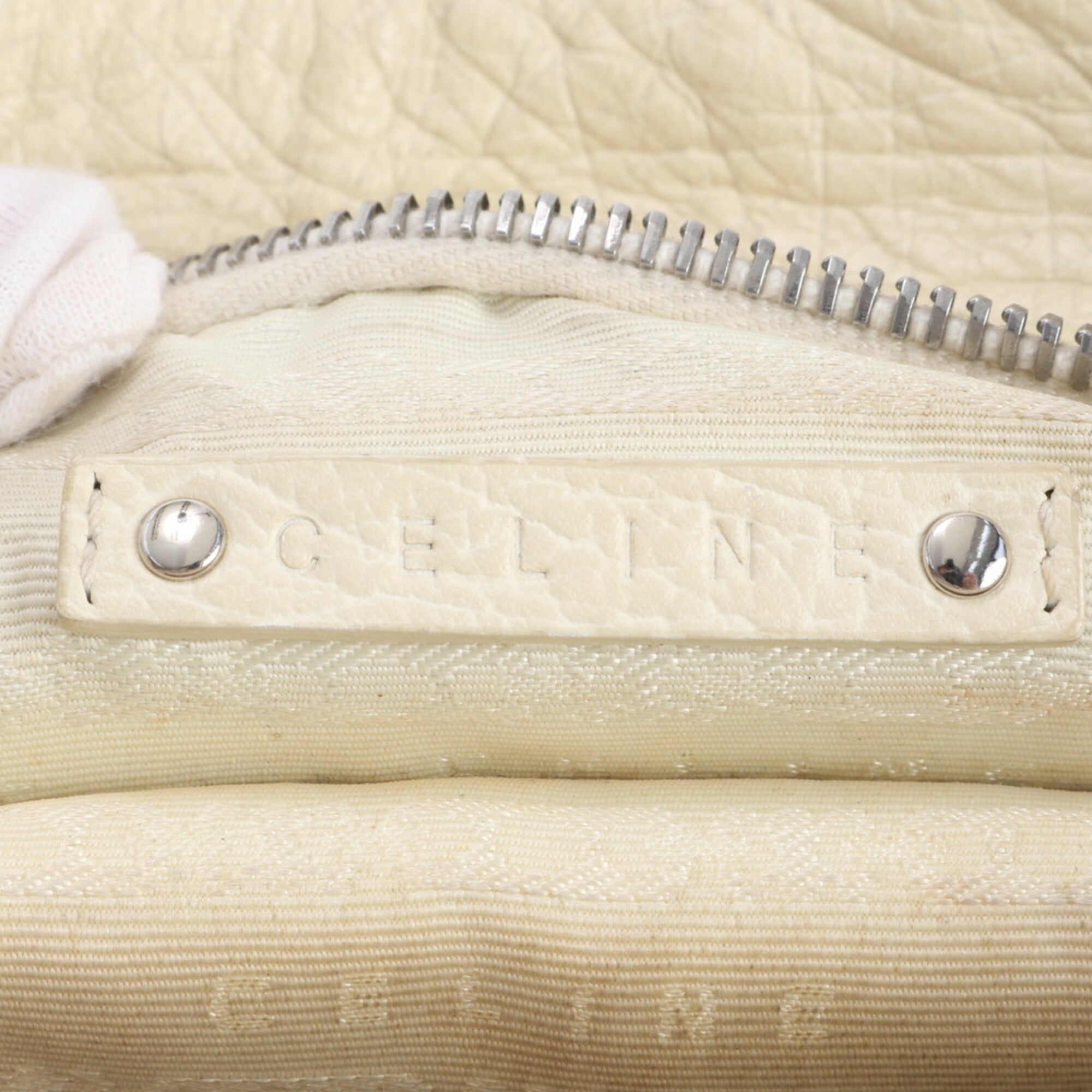 Celine Cream Leather Handbag Tote Bag (Pre-Owned)