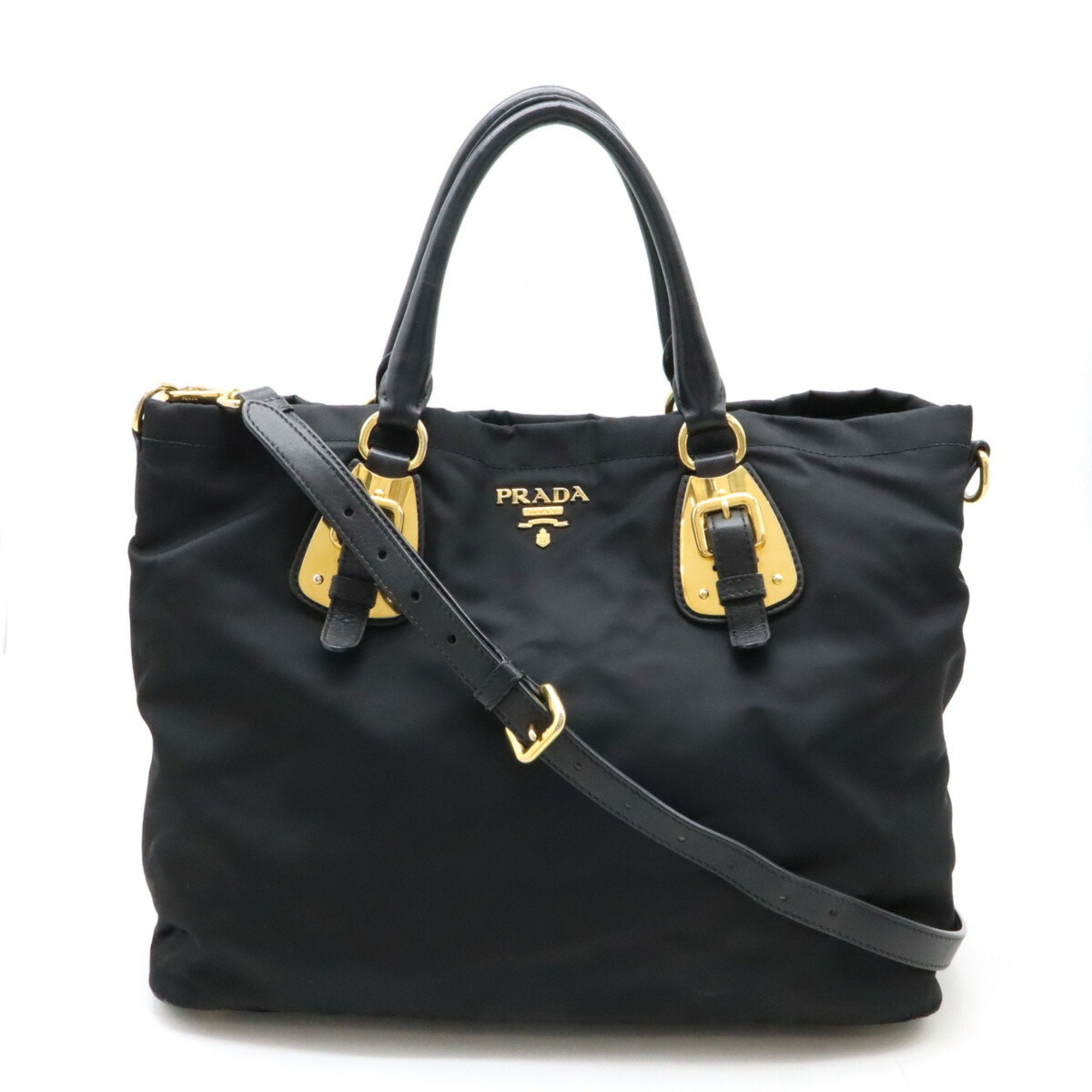 Prada Black Nero Nylon Leather Shoulder Bag Tote Bag (Pre-Owned)
