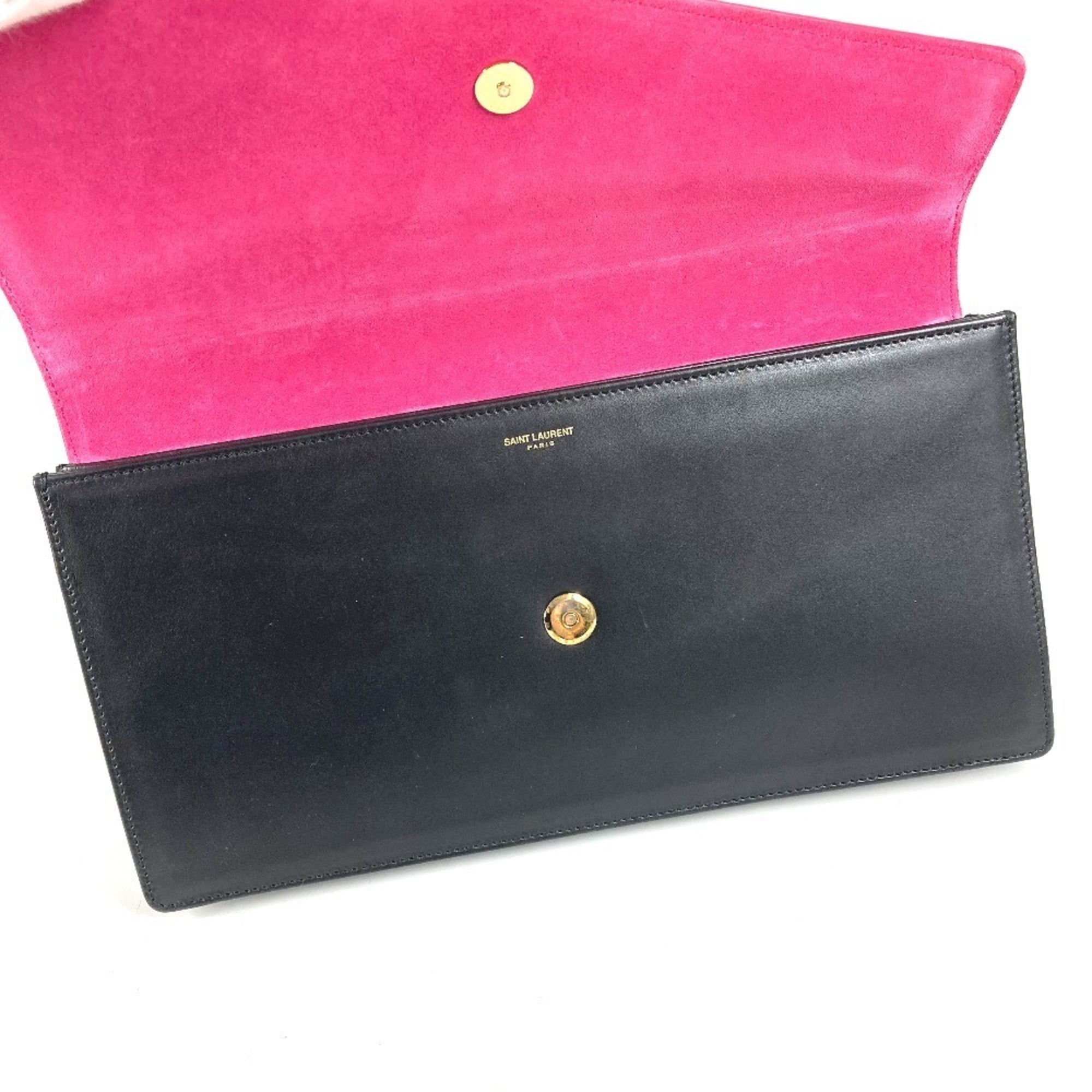 Yves Saint Laurent Black Pink Leather Clutch Bag Handbag (Pre-Owned)