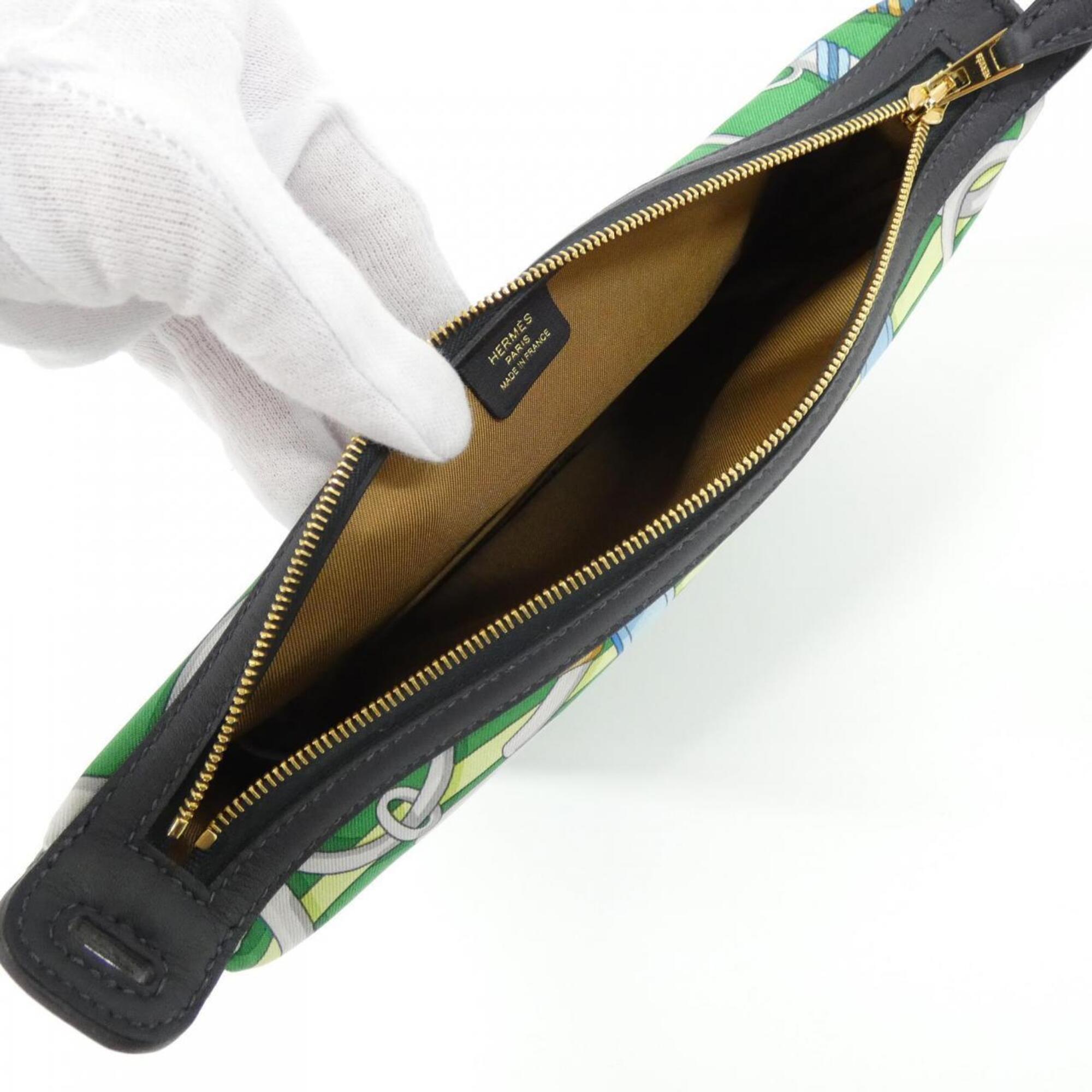 Hermes Celeste Vert Silk Swift Leather Handbag Pouch (Pre-Owned)