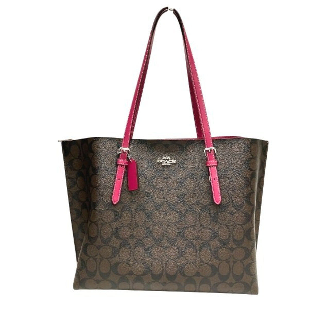 Coach Brown Pink Signature Line Shoulder Bag Tote Bag (Pre-Owned)
