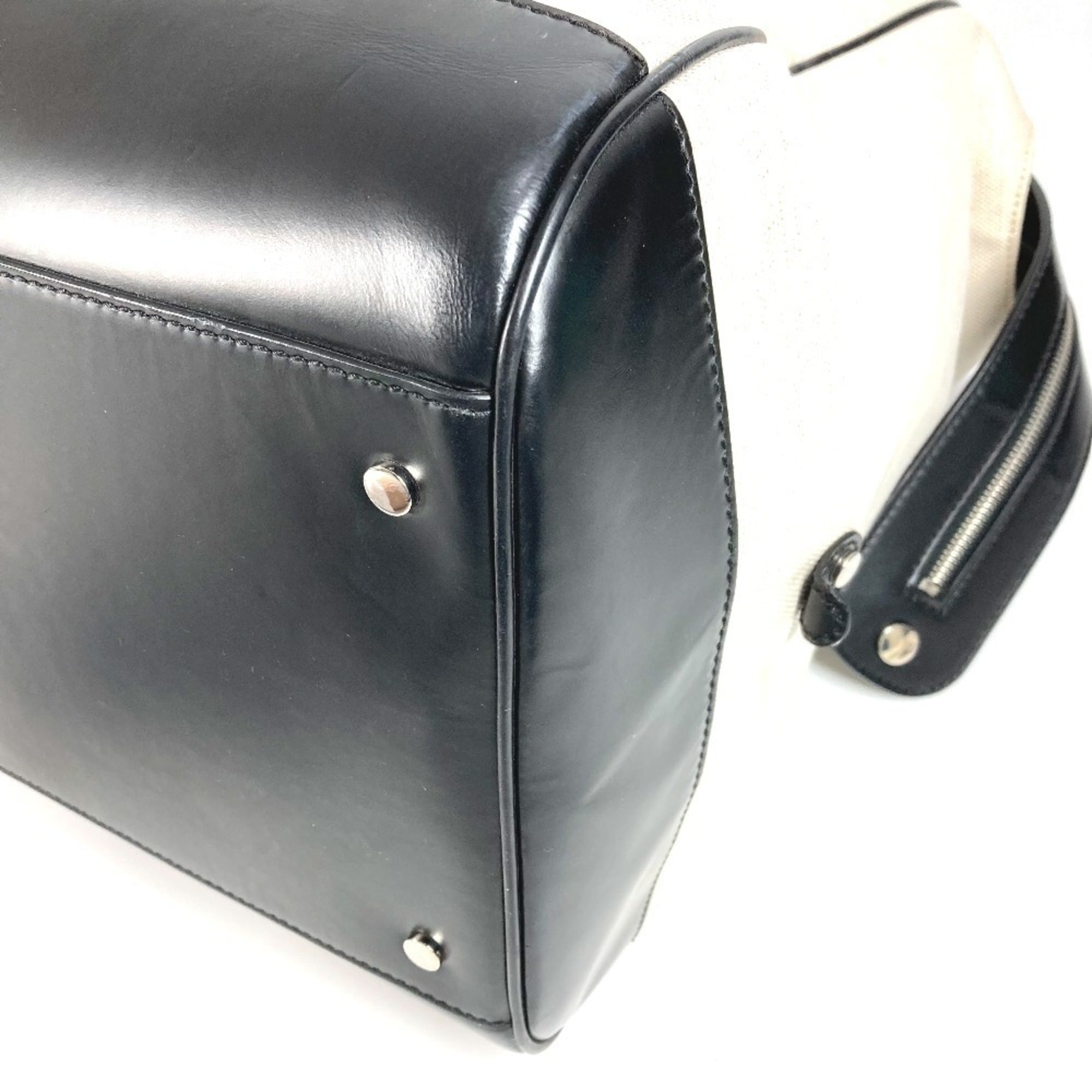 Balenciaga Black White Leather Canvas Boston Bag (Pre-Owned)