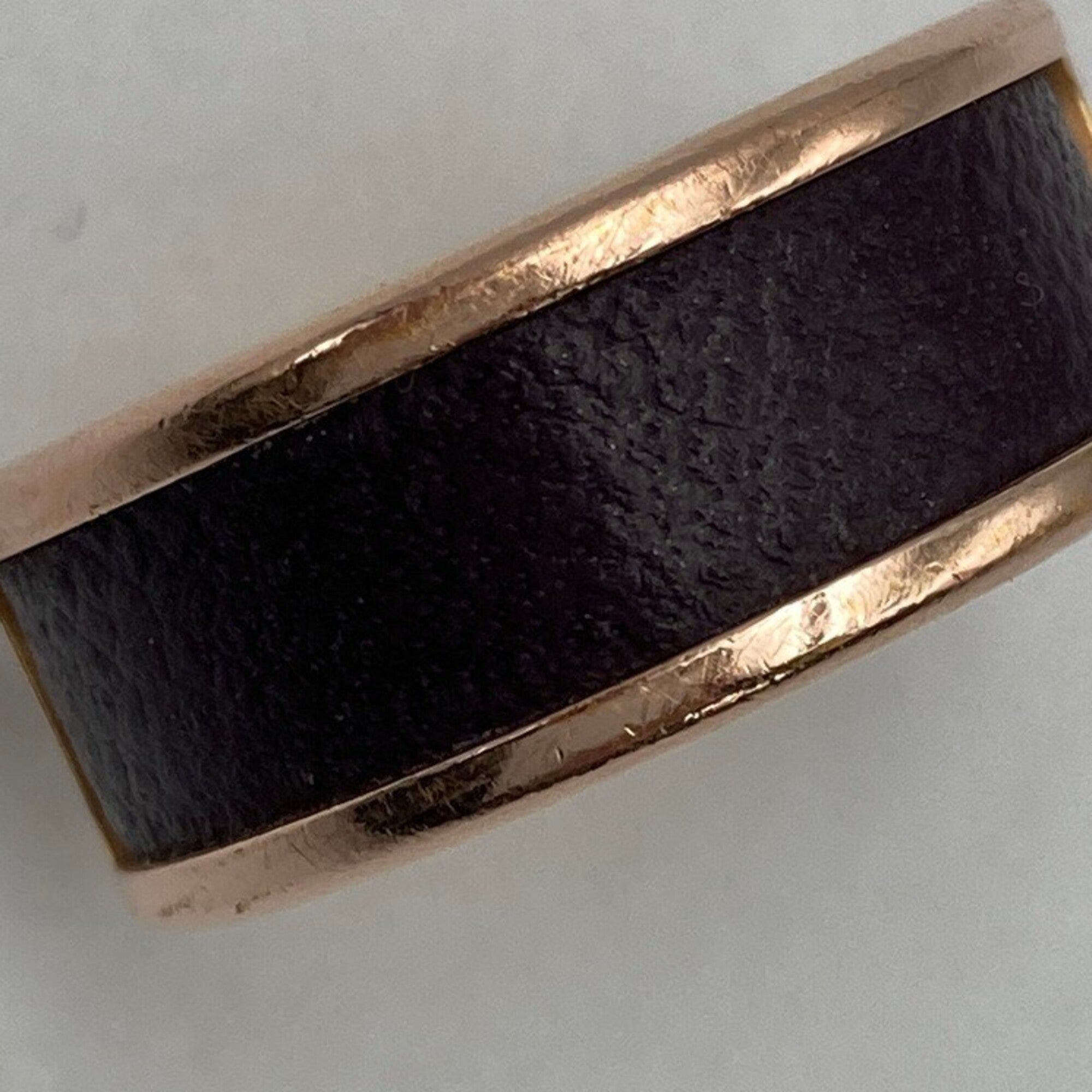 Hermes Dark Brown Yellow Leather Metal Band Ring (Pre-Owned)