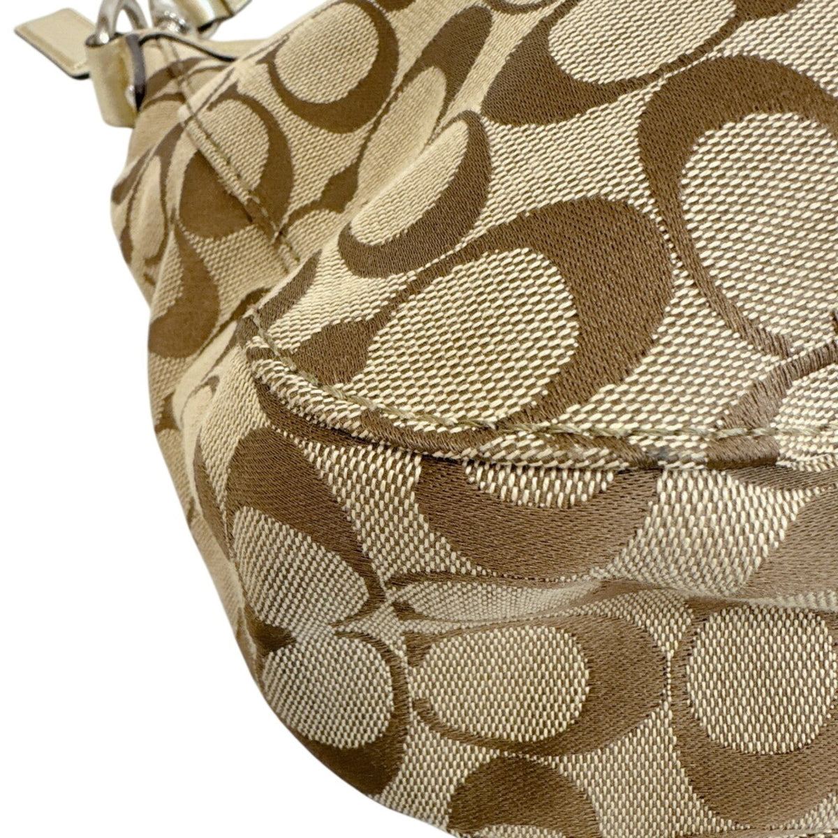 Coach Beige Gold Canvas Leather Shoulder Bag (Pre-Owned)