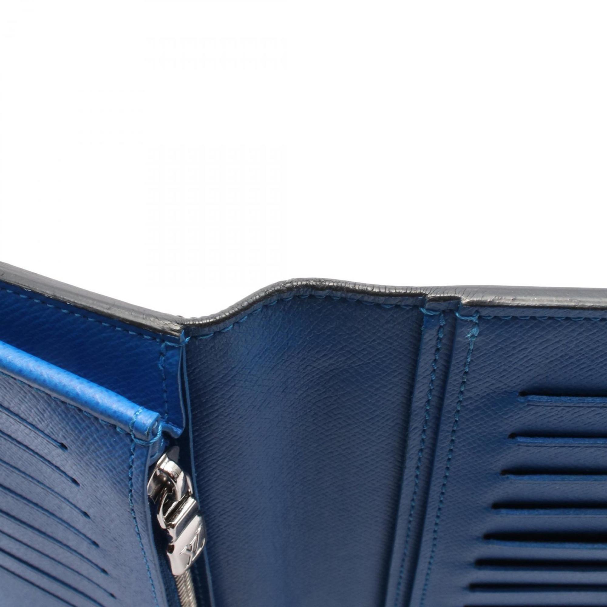Louis Vuitton Black Blue Taiga Leather Leather Long Wallet (Bi-Fold) (Pre-Owned)