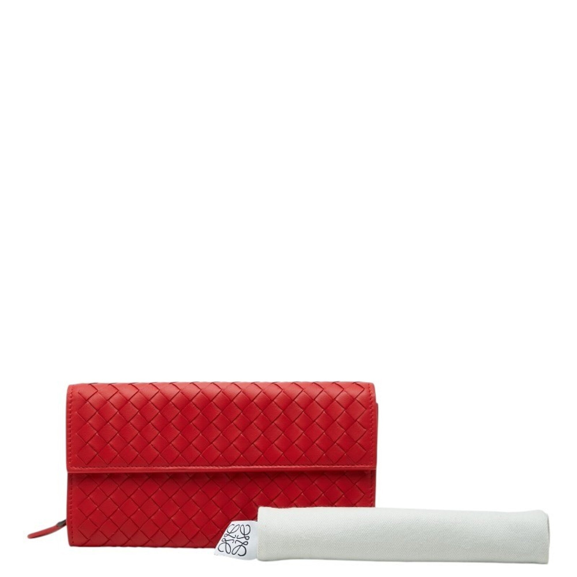 Bottega Veneta Red Color Leather Long Wallet (Bi-Fold) (Pre-Owned)