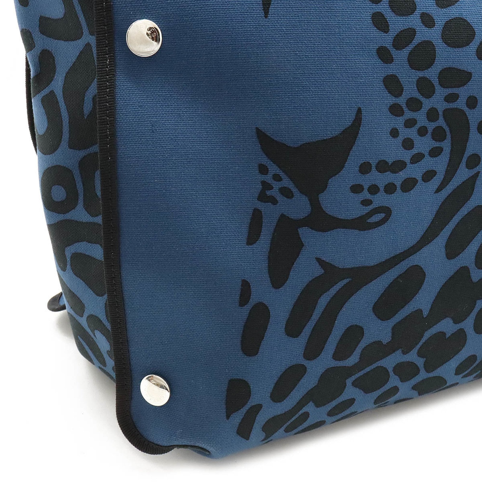 Hermes Black Blue Canvas Tote Bag (Pre-Owned)