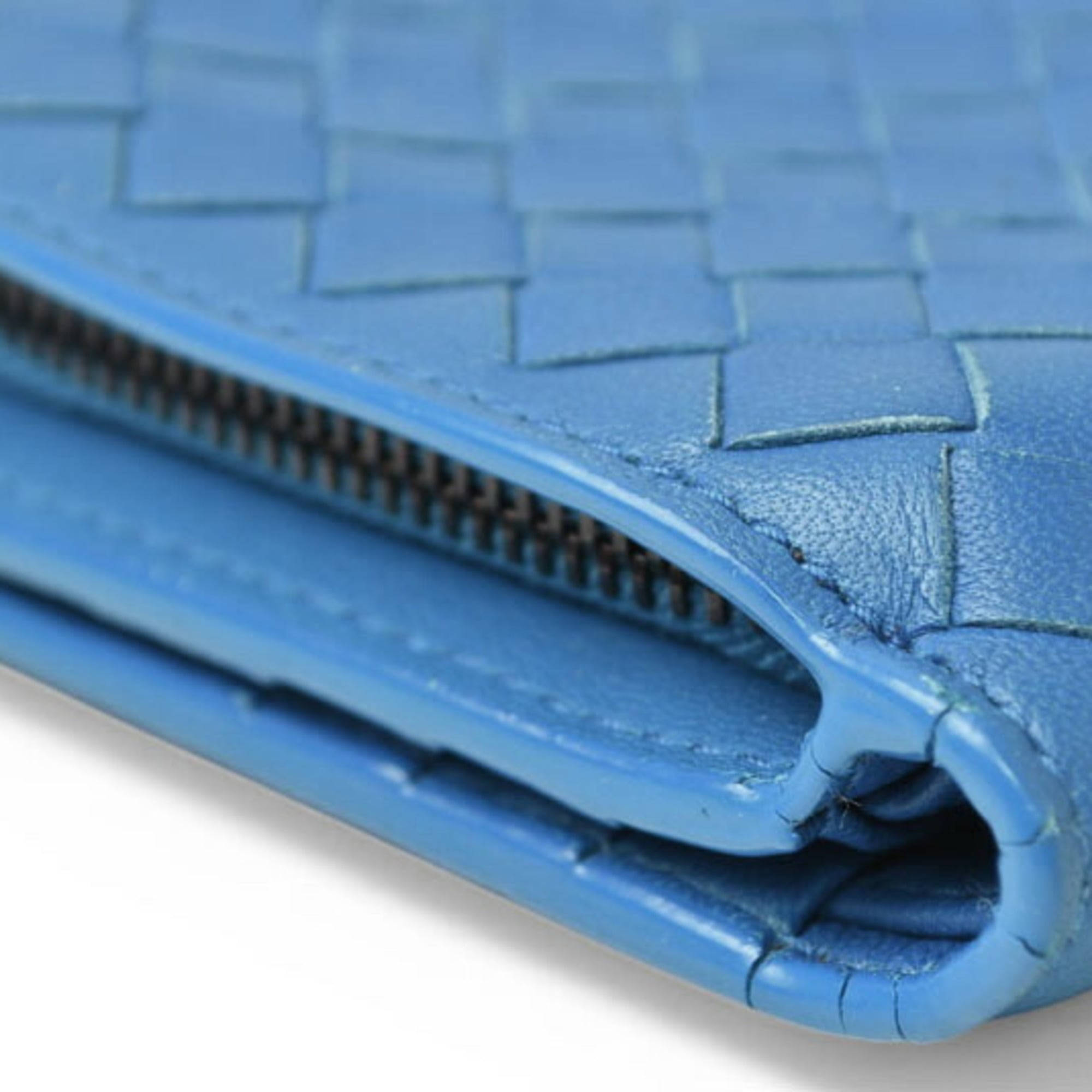 Bottega Veneta Intrecciato Blue Leather Wallet (Bi-Fold) (Pre-Owned)
