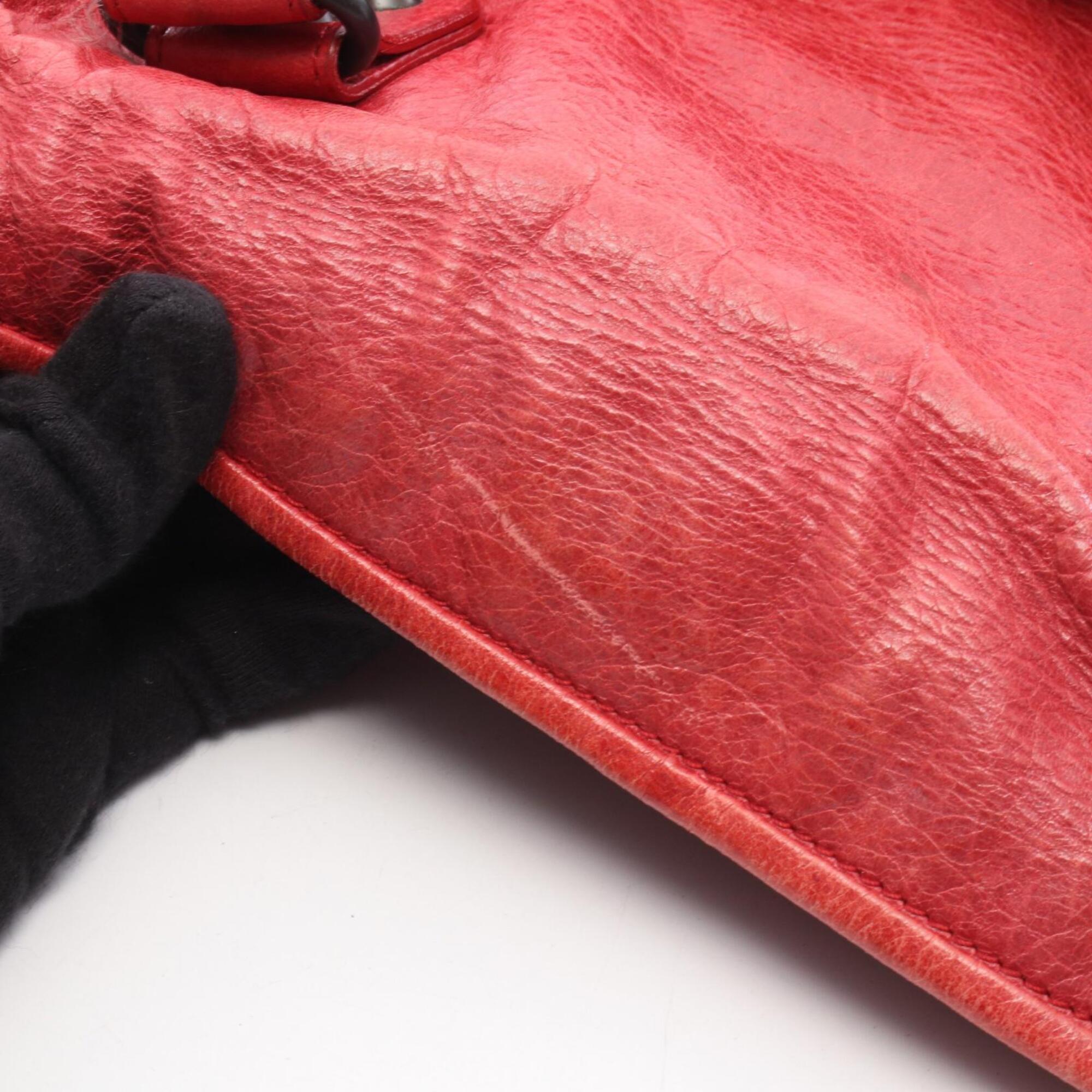 Balenciaga Red Color Leather Handbag Tote Bag (Pre-Owned)