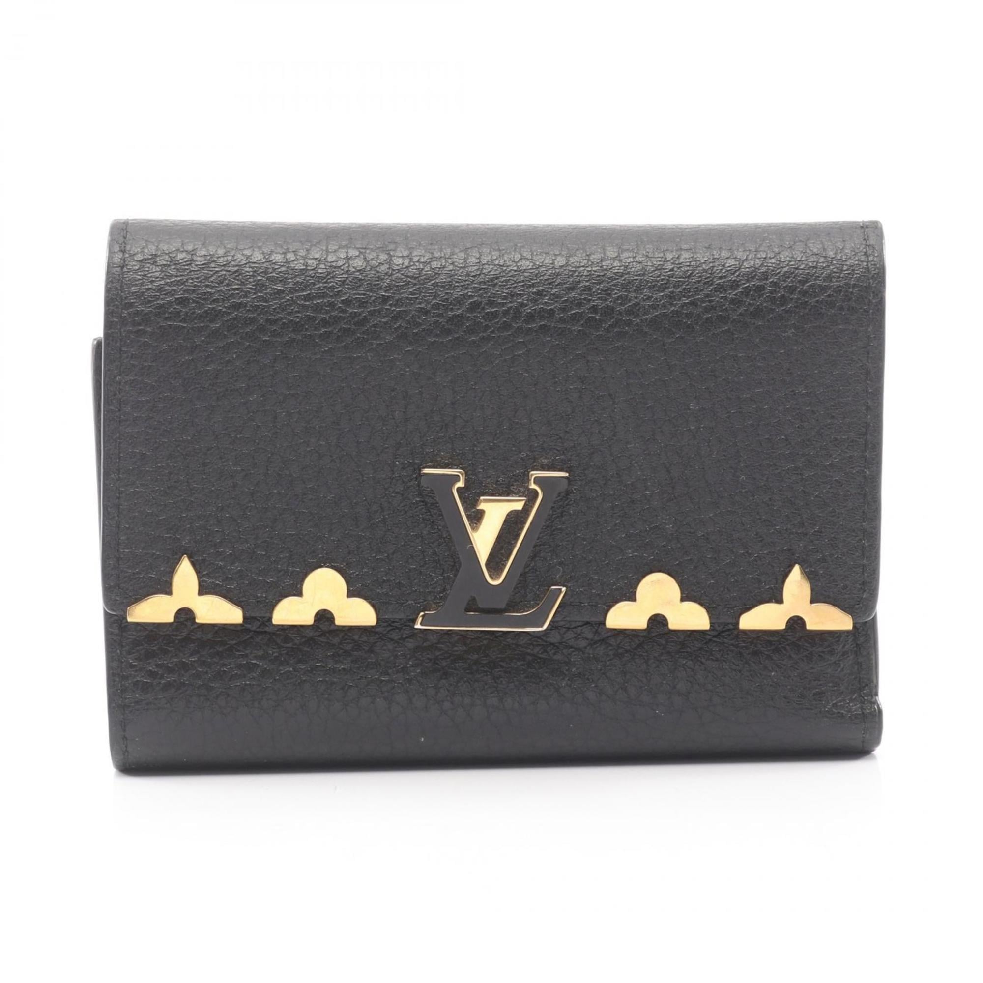 Louis Vuitton Black Leather Wallet (Tri-Fold) (Pre-Owned)