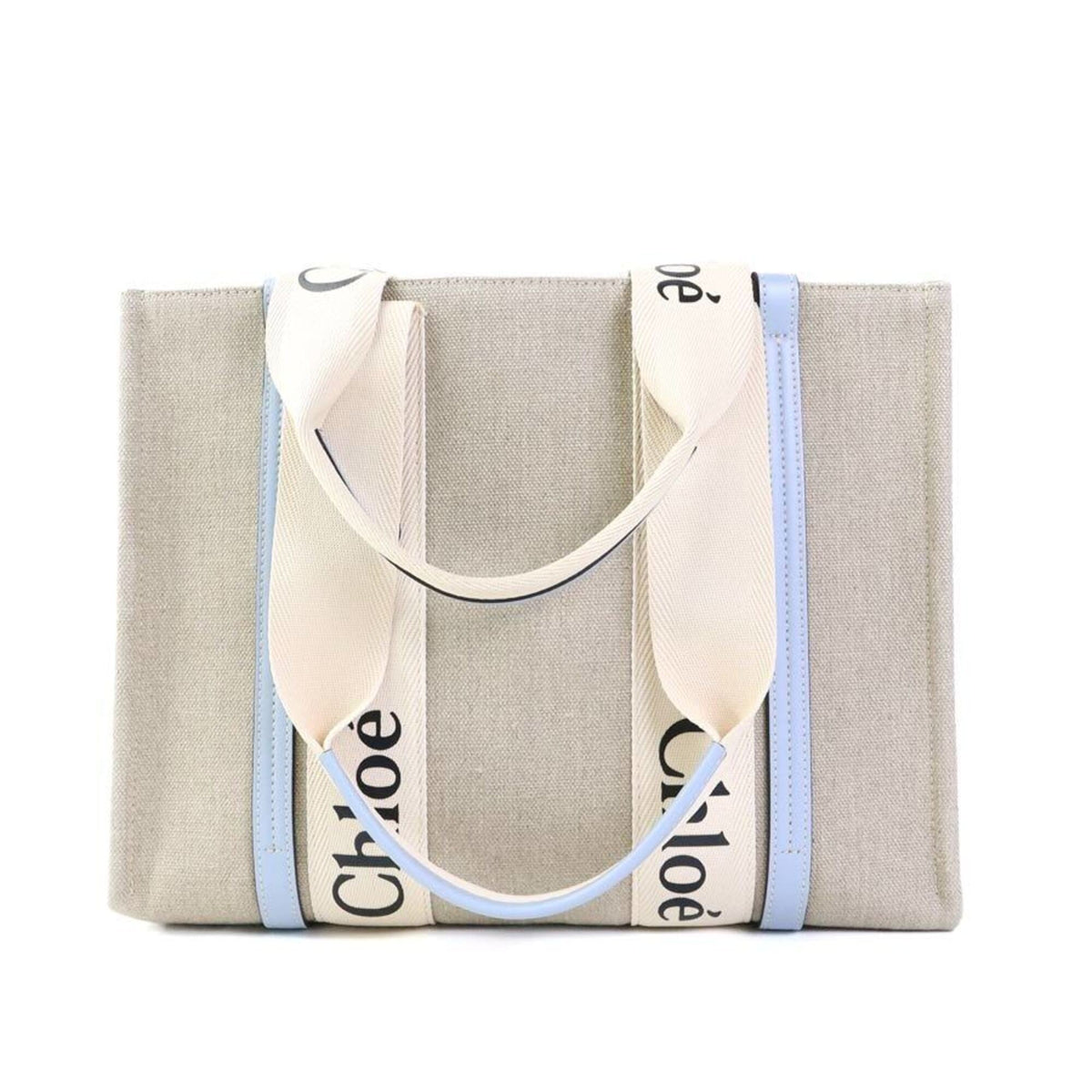 Chloé Beige Light Blue Canvas Leather Tote Bag (Pre-Owned)