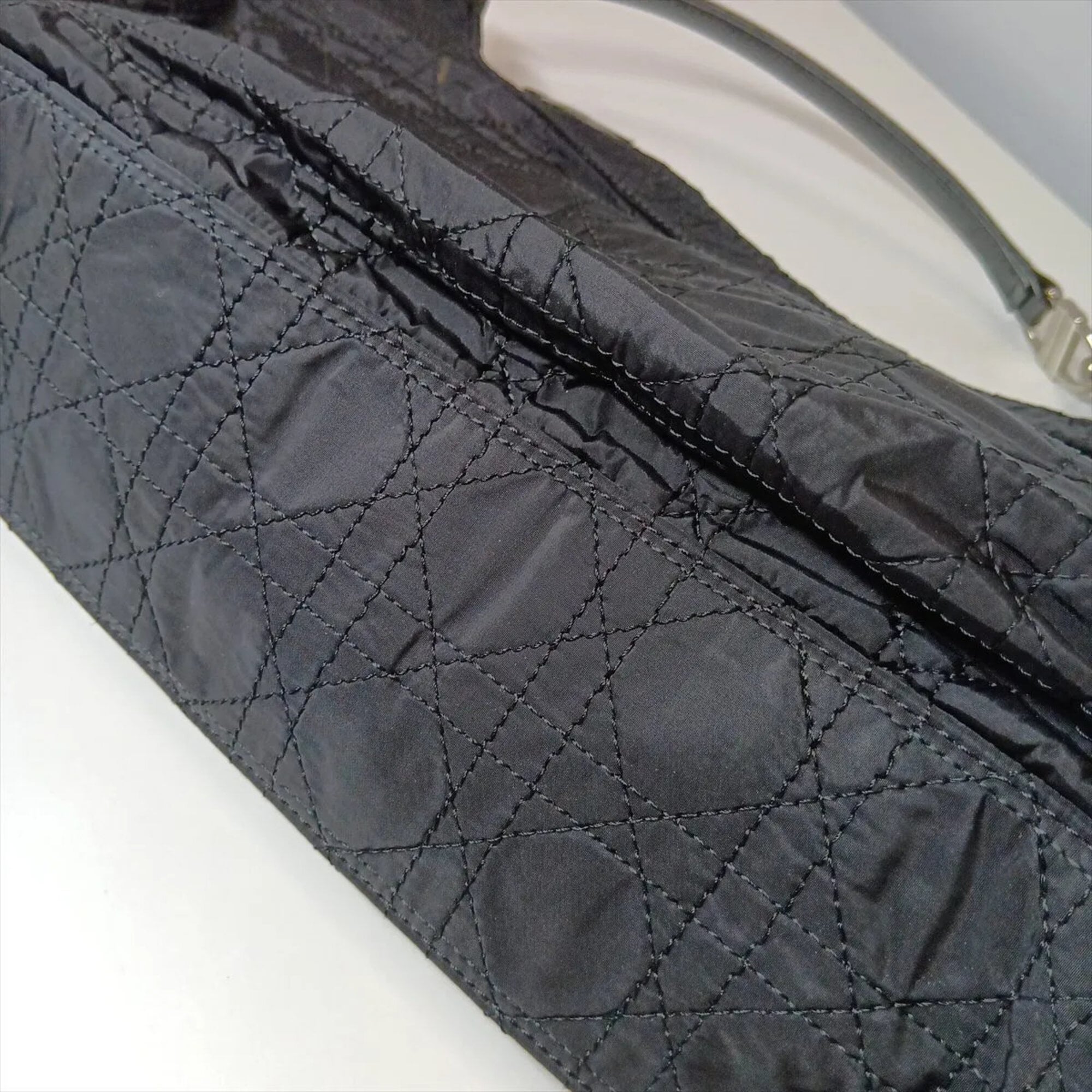 Christian Dior Black Leather Nylon Shoulder Bag Tote Bag (Pre-Owned)