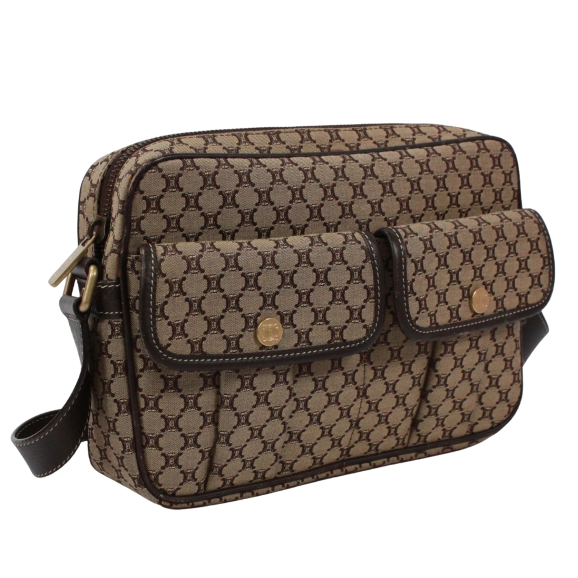 Celine Brown Canvas Leather Shoulder Bag (Pre-Owned)