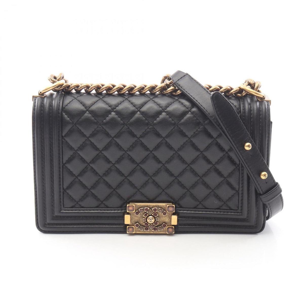Chanel Boy Chanel Black Leather Handbag Shoulder Bag (Pre-Owned)