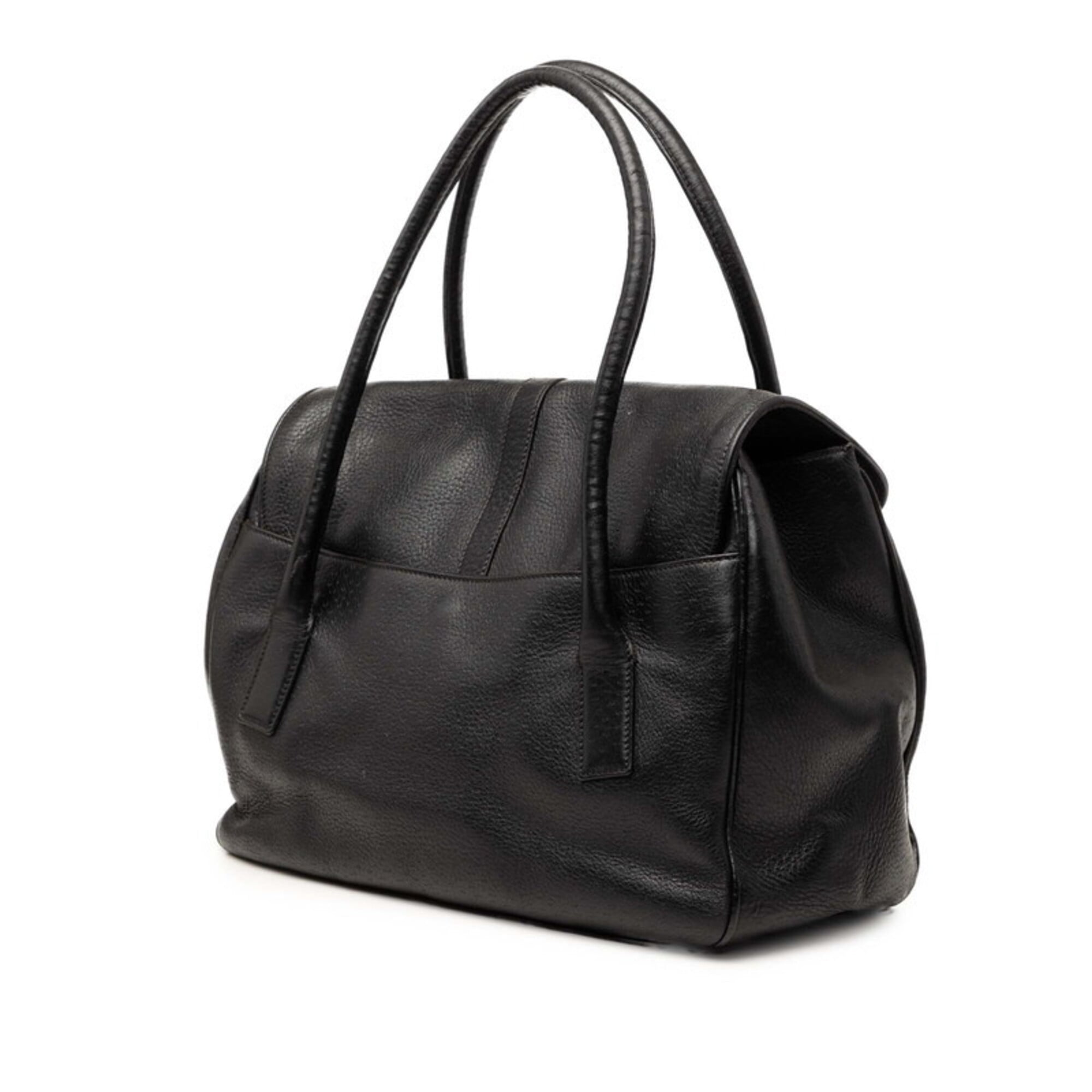 Salvatore Ferragamo Black Leather Handbag Tote Bag (Pre-Owned)