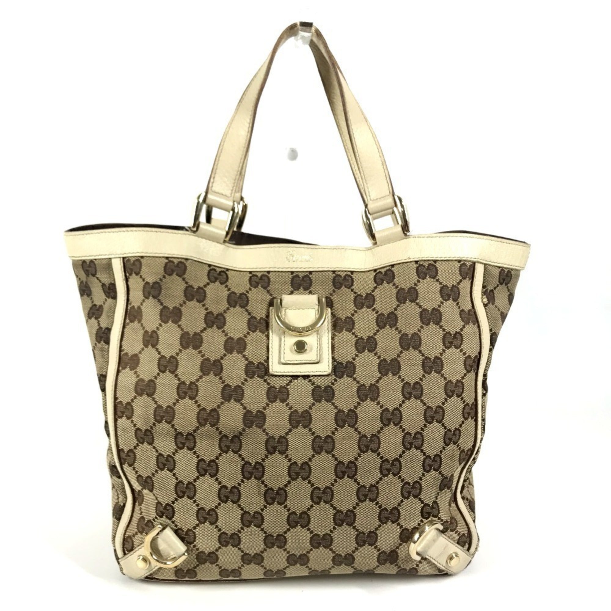 Gucci Gg Canvas Beige Ivory Gg Canvas Leather Shoulder Bag Tote Bag (Pre-Owned)