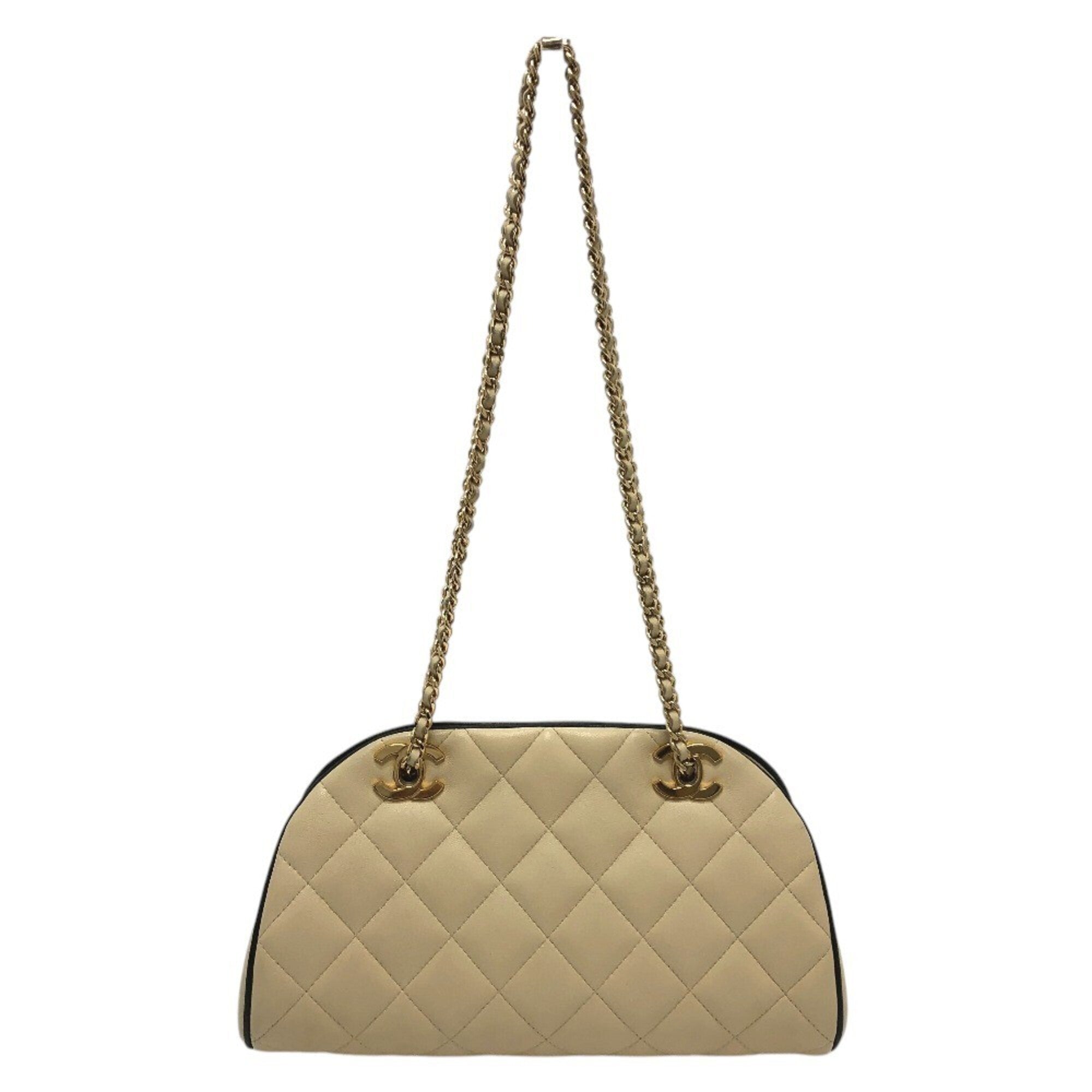 Chanel Beige Black Leather Handbag Shoulder Bag (Pre-Owned)