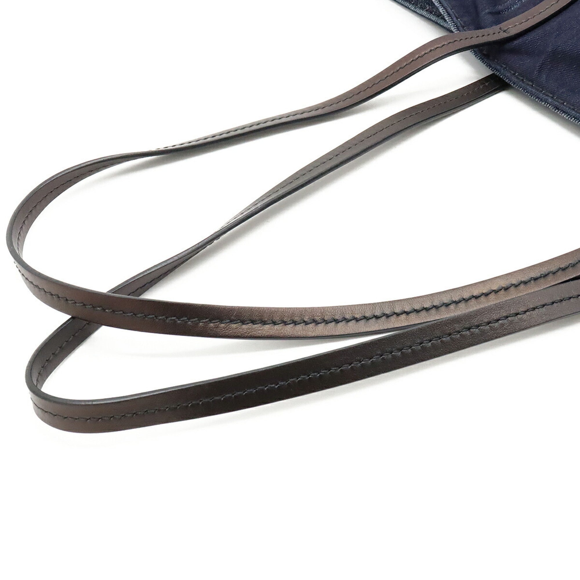 Prada Black Dark Blue Denim Leather Shoulder Bag Tote Bag (Pre-Owned)