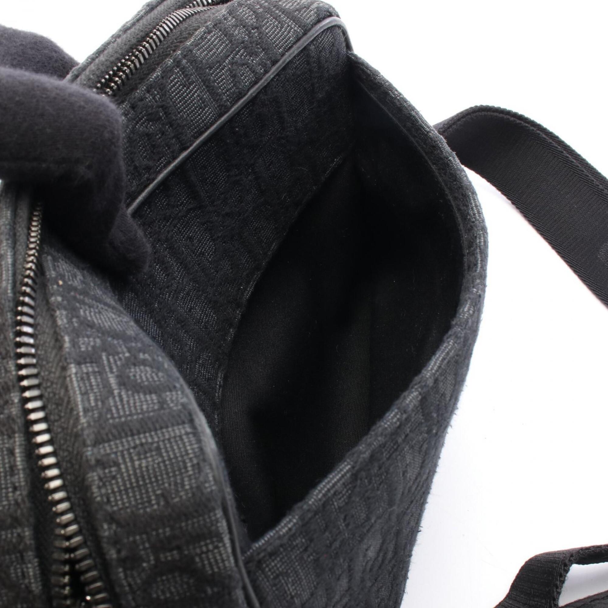 Christian Dior Black Gray Canvas Leather Handbag Shoulder Bag (Pre-Owned)