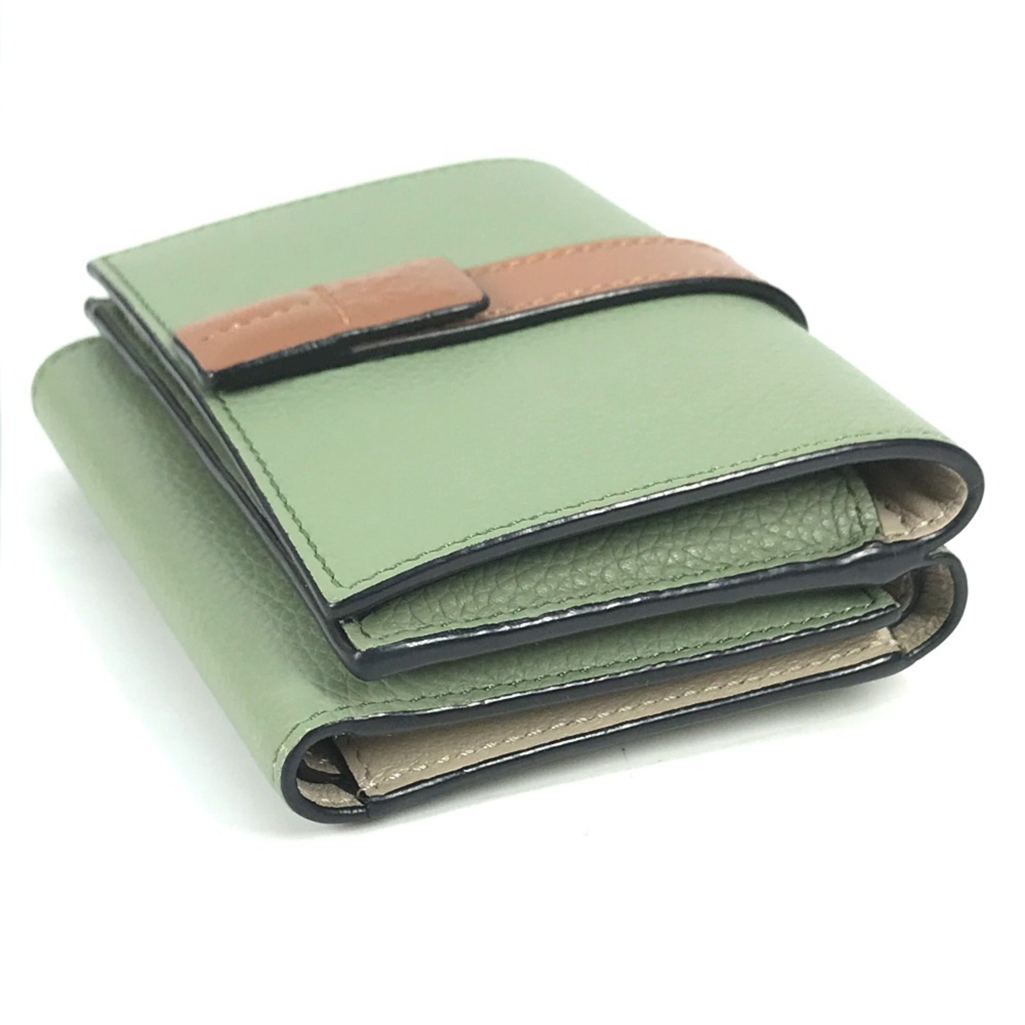 Loewe Brown Green Leather Wallet (Tri-Fold) (Pre-Owned)