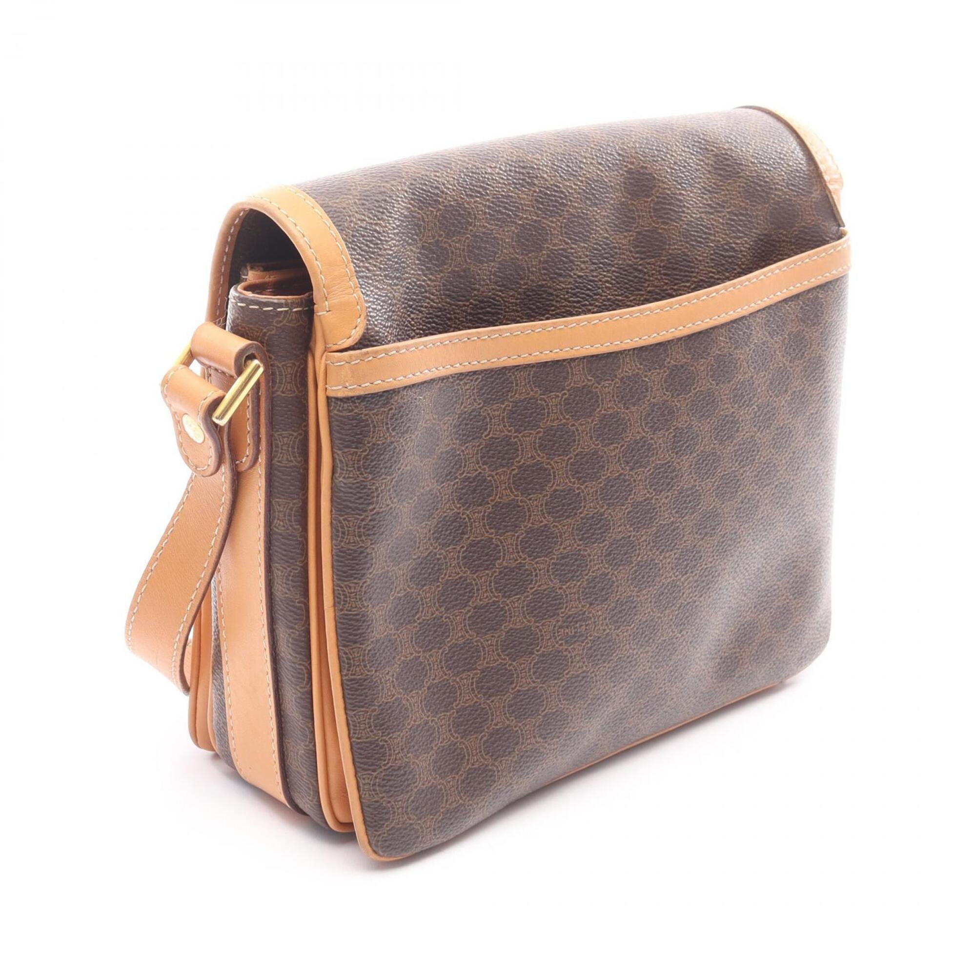 Celine Brown Coated Canvas Leather Handbag Shoulder Bag (Pre-Owned)