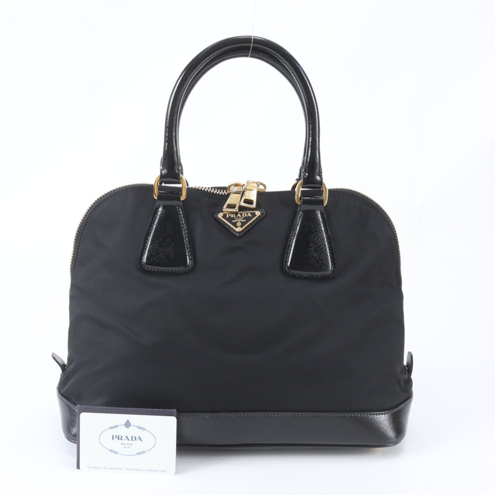 Prada Black Nylon Leather Handbag Tote Bag (Pre-Owned)