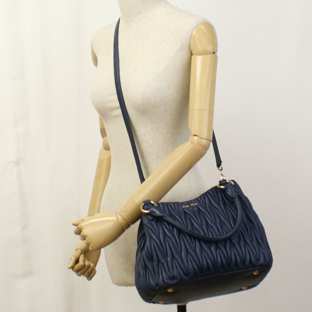 Miu Miu Matelasse Navy Leather Tote Bag (Pre-Owned)