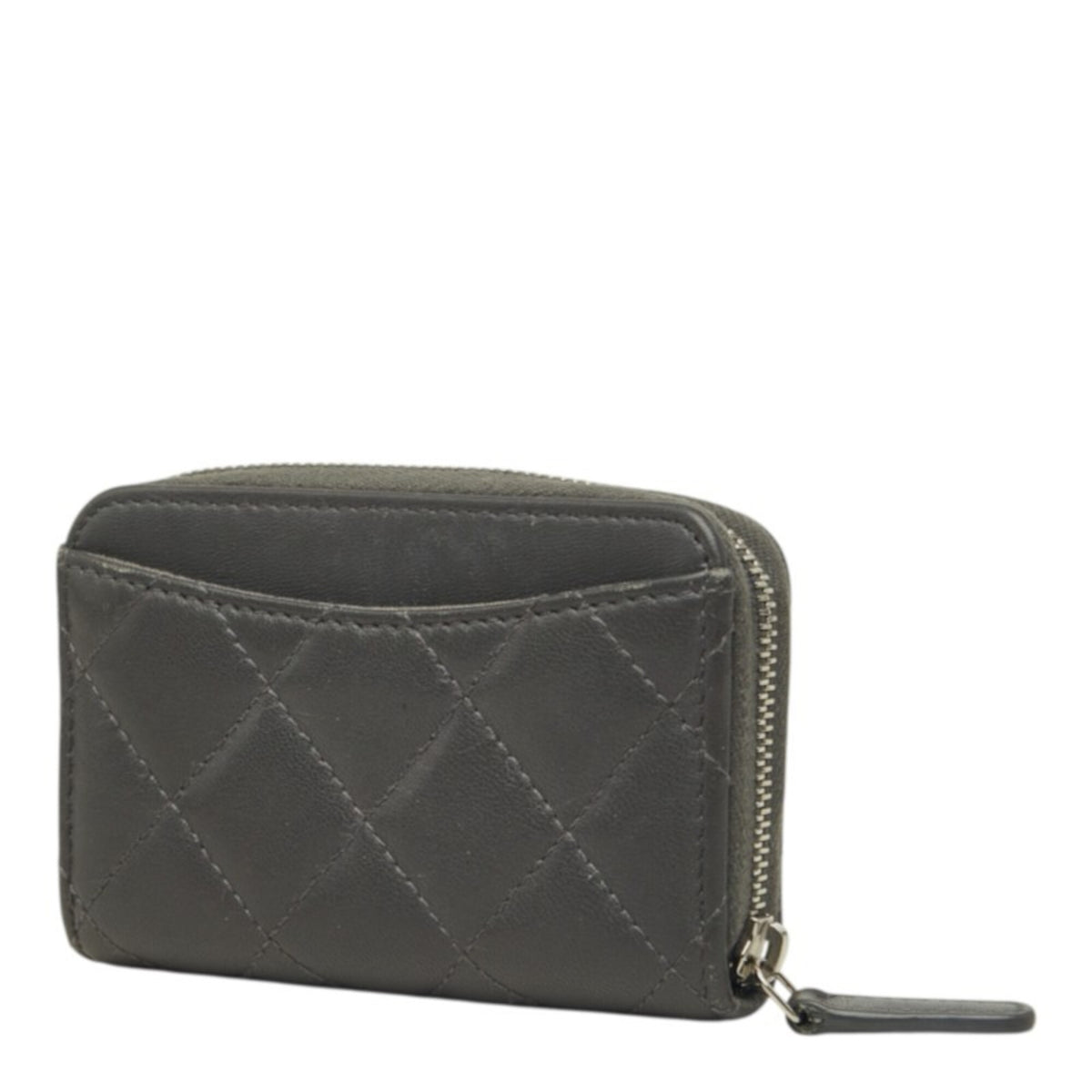Chanel Gray Leather Coin Purse/Coin Case (Pre-Owned)