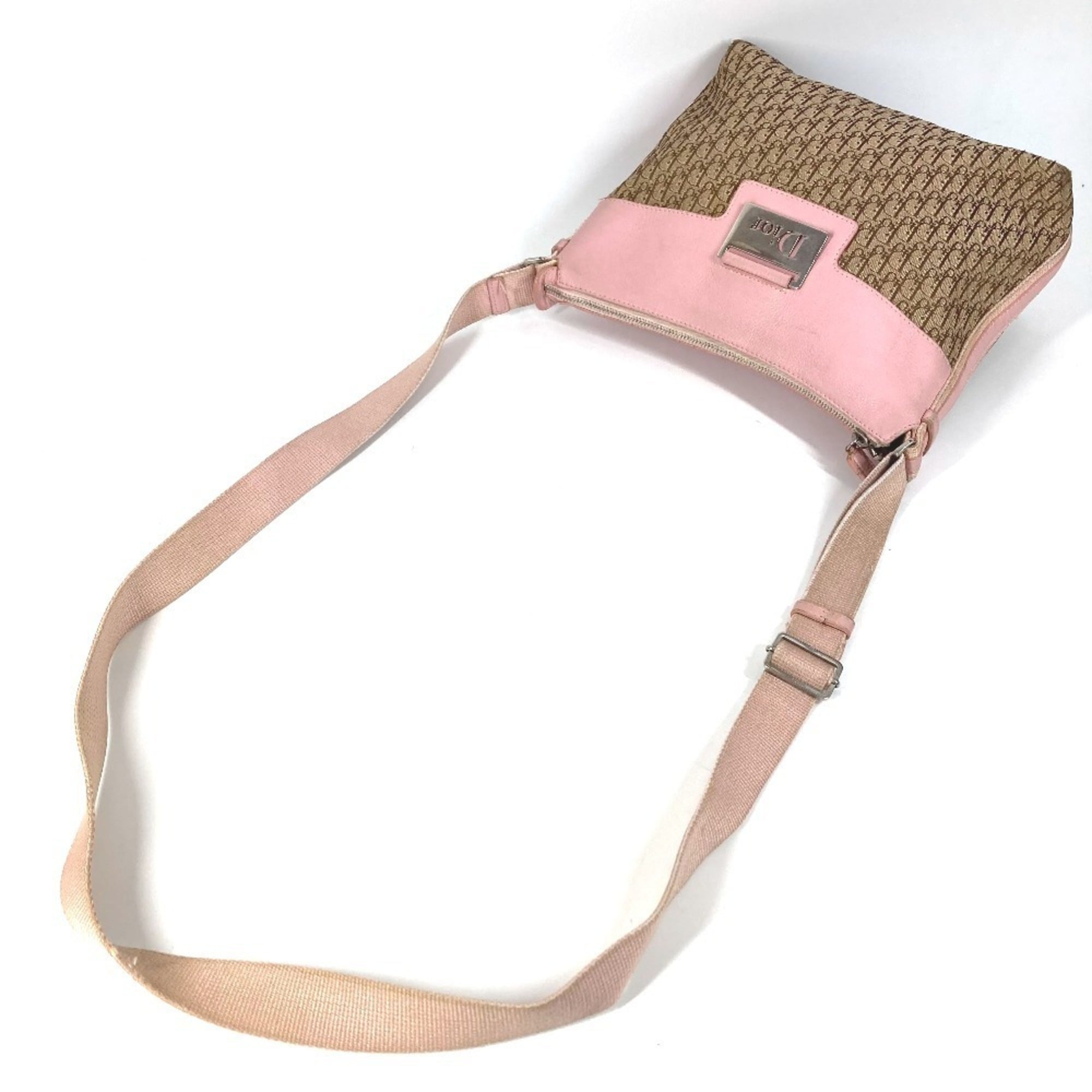 Christian Dior Trotter Beige Pink Leather Canvas Shoulder Bag (Pre-Owned)