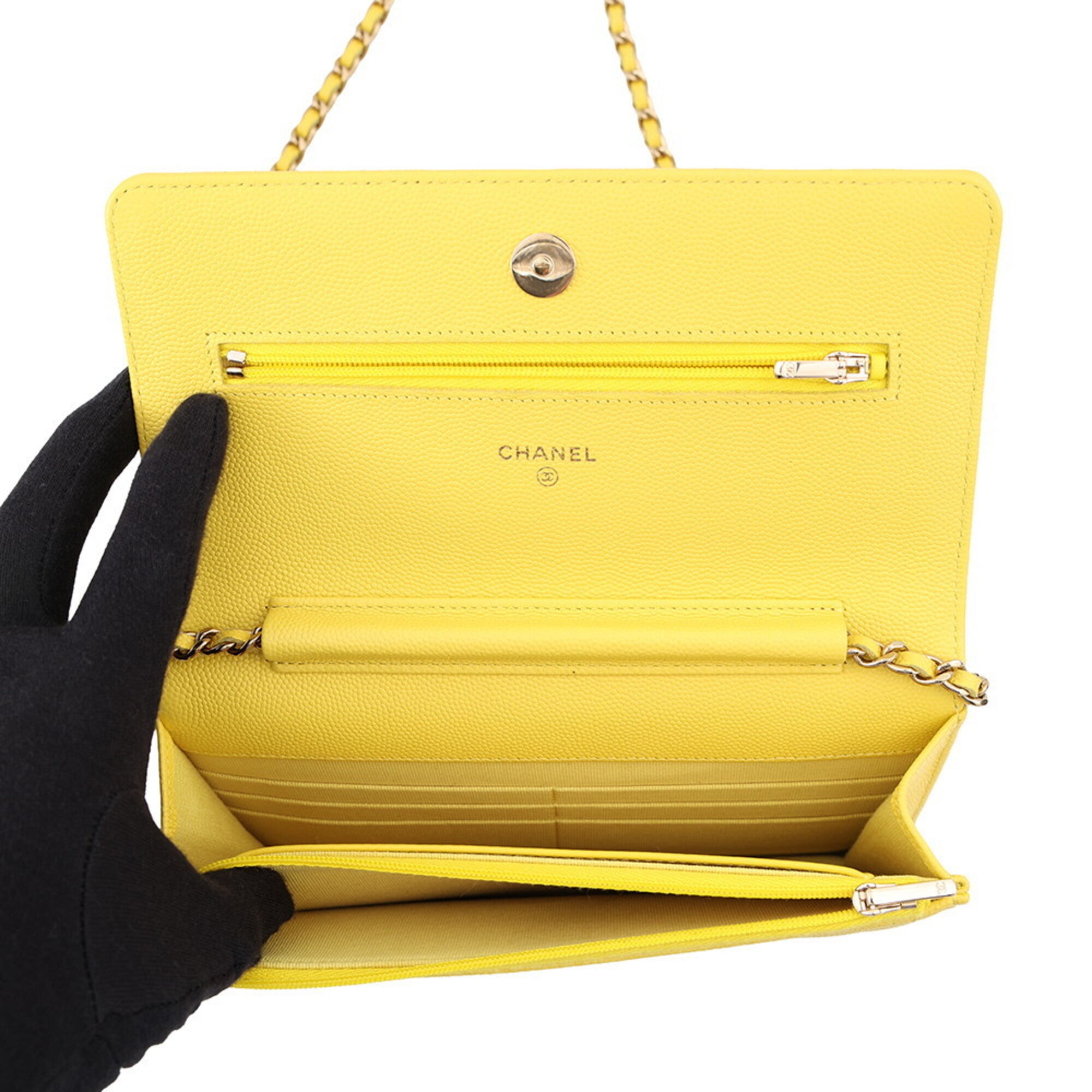 Chanel Yellow Grained Calfskin Chain/Shoulder Wallet (Pre-Owned)