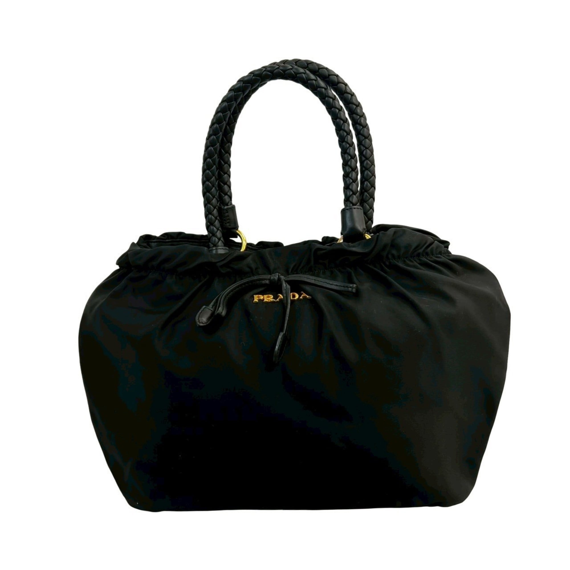 Prada Black Nylon Leather Handbag Shoulder Bag (Pre-Owned)
