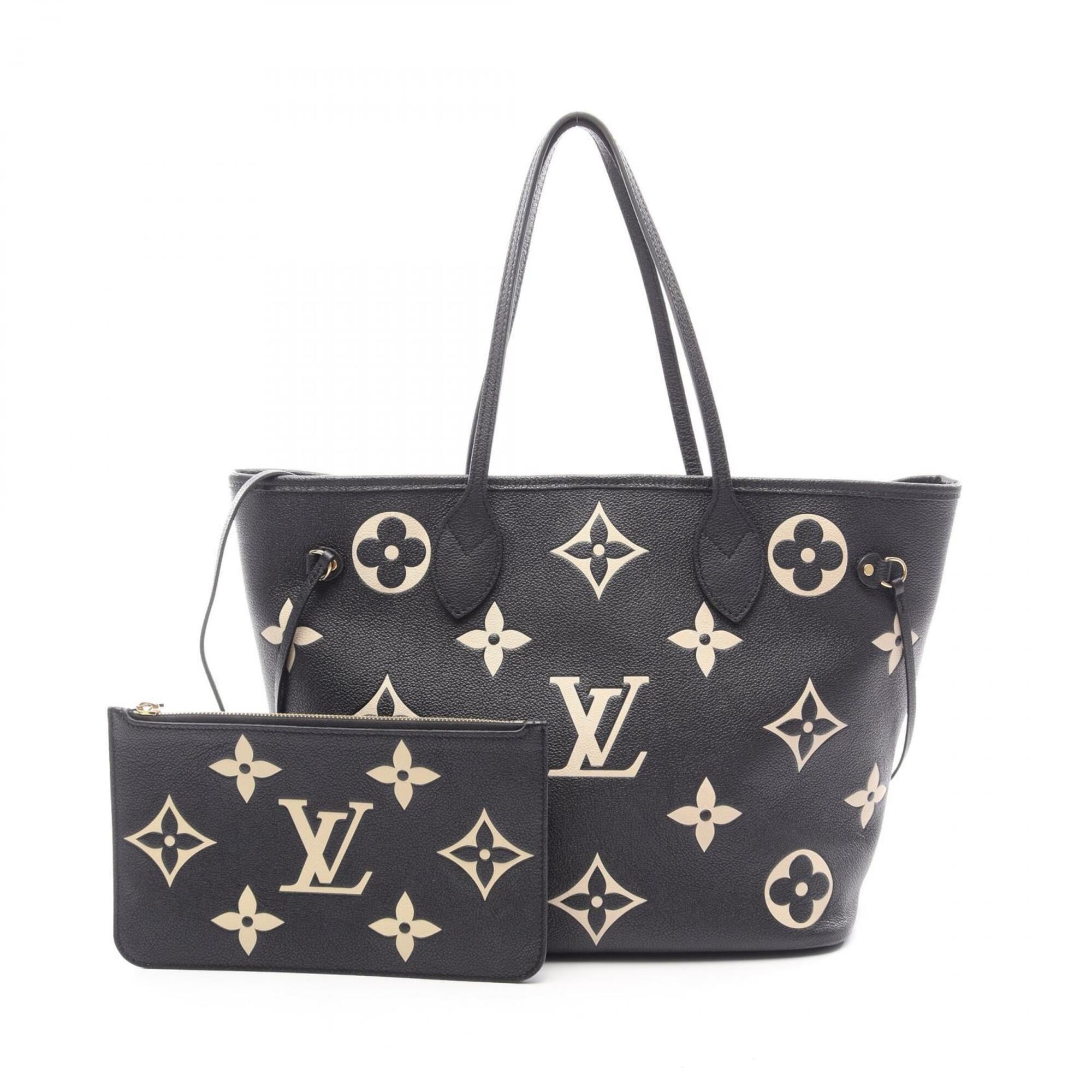 Louis Vuitton Beige Black Leather Handbag Pouch Tote Bag (Pre-Owned)