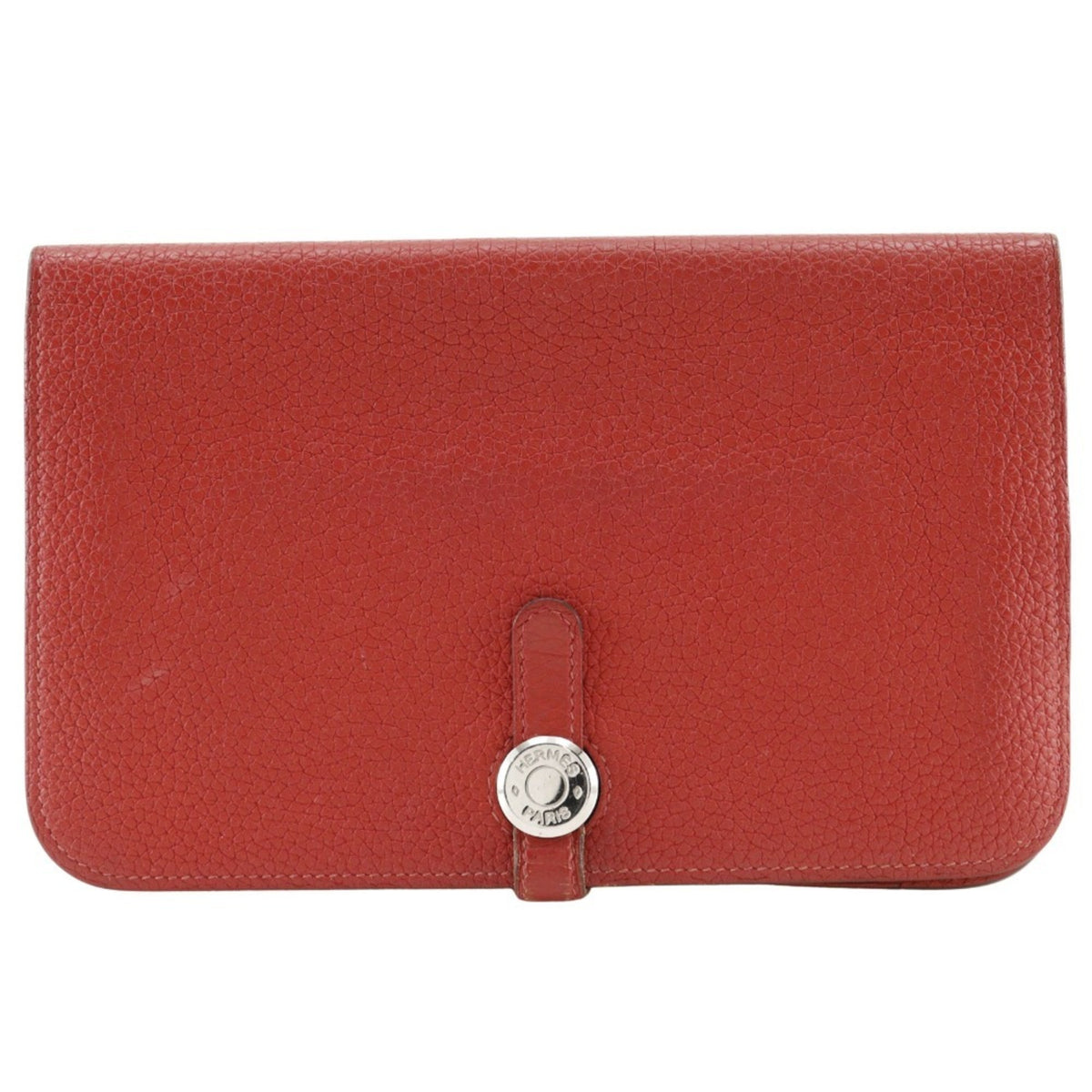 Hermes Dogon Red Color Taurillon Clemence Leather Long Wallet (Bi-Fold) (Pre-Owned)