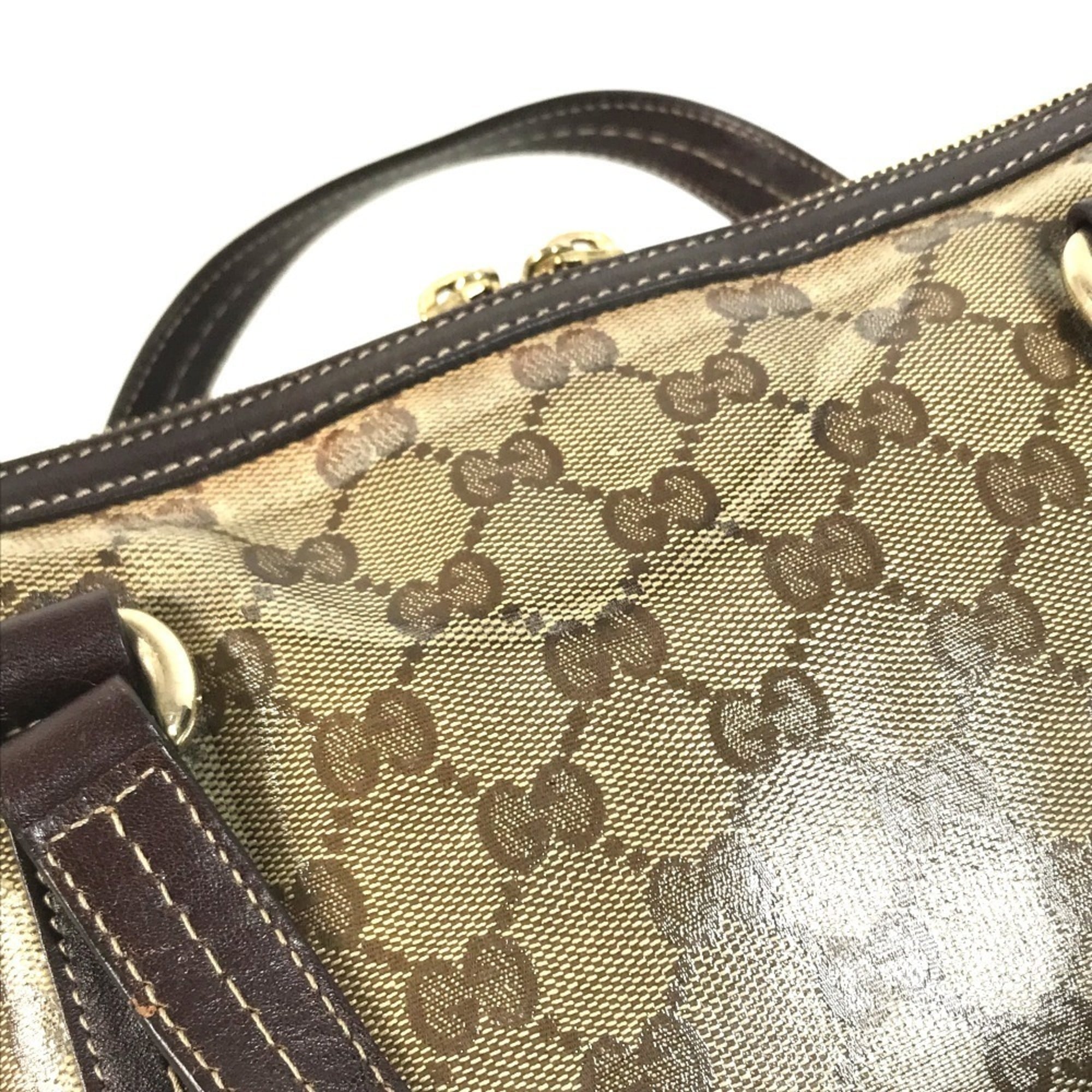 Gucci Hysteria Beige Dark Brown Leather Coated Canvas Boston Bag Handbag (Pre-Owned)