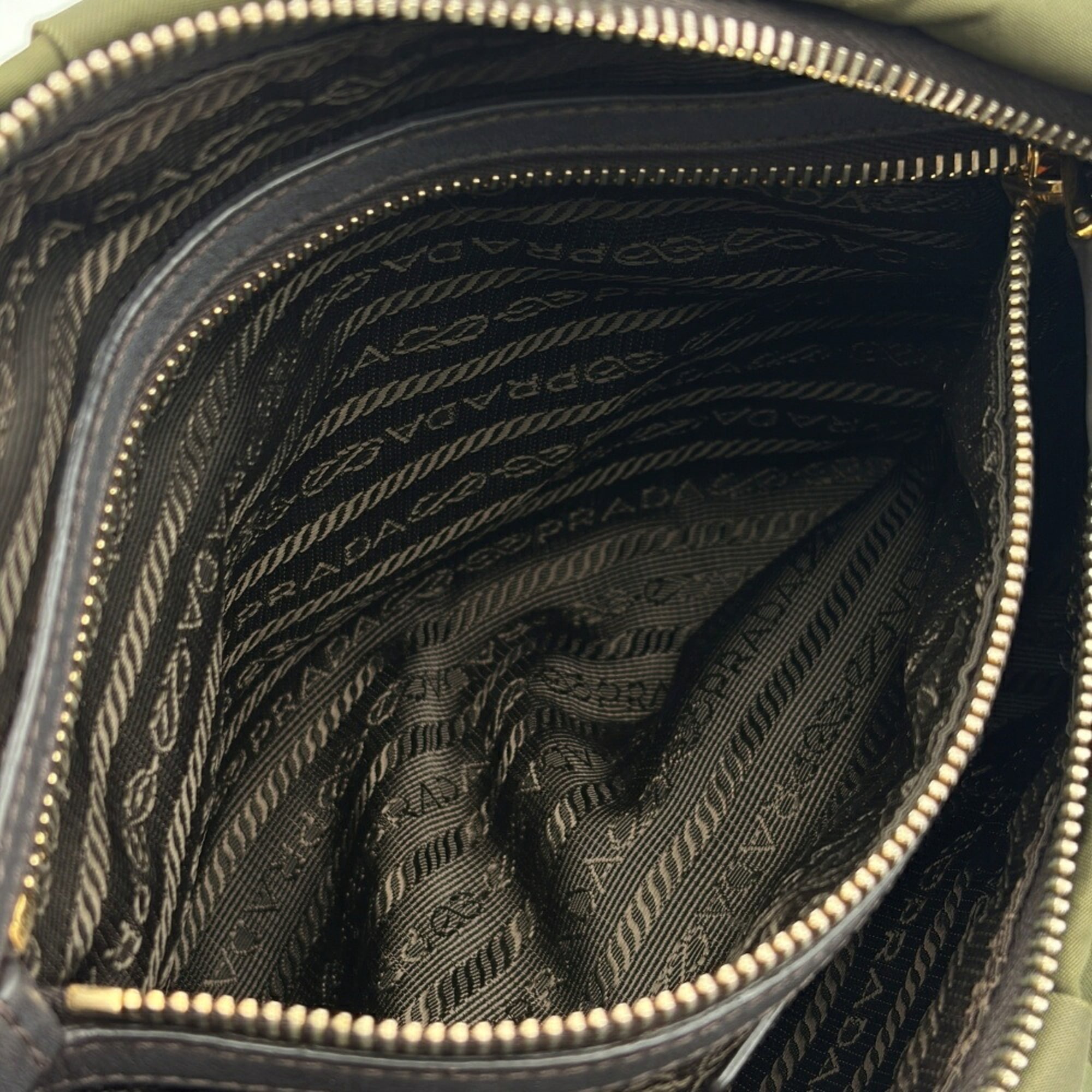 Prada Dark Brown Khaki Nylon Leather Shoulder Bag (Pre-Owned)