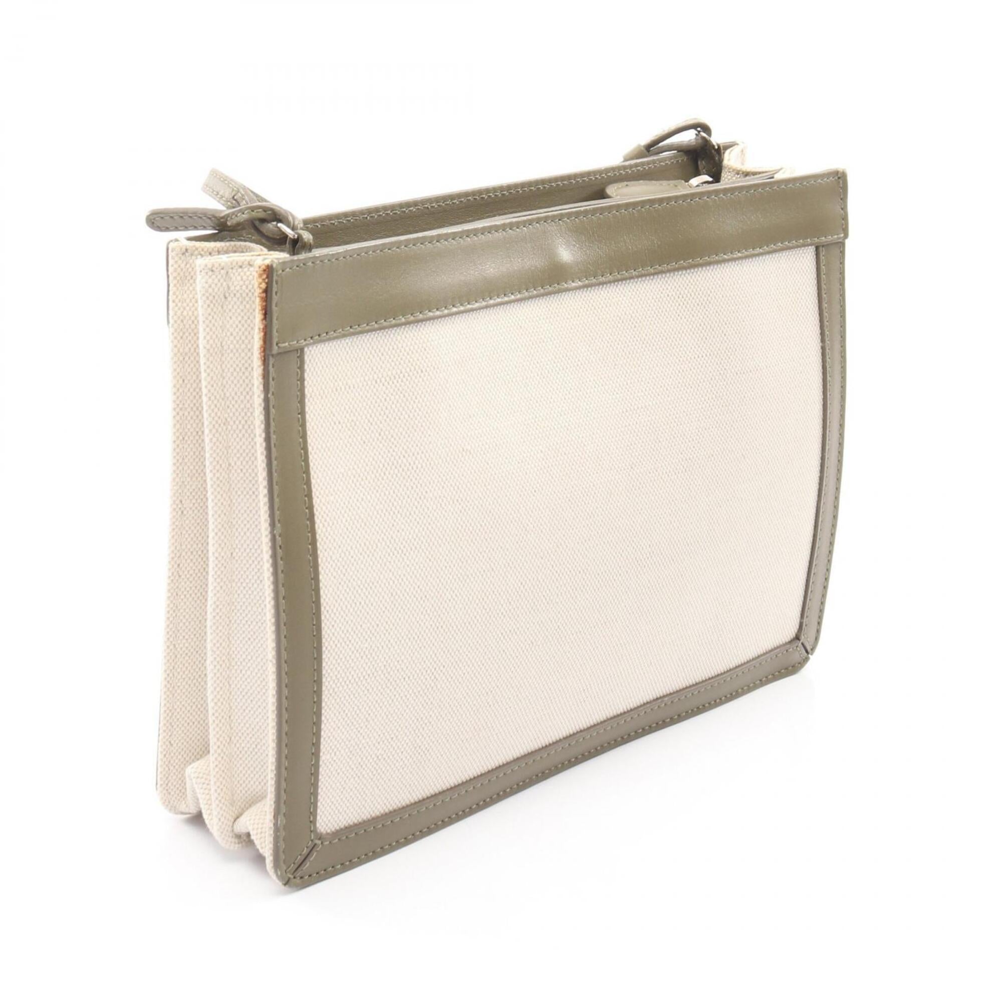 Balenciaga Khaki White Canvas Leather Handbag Pochette Shoulder Bag (Pre-Owned)
