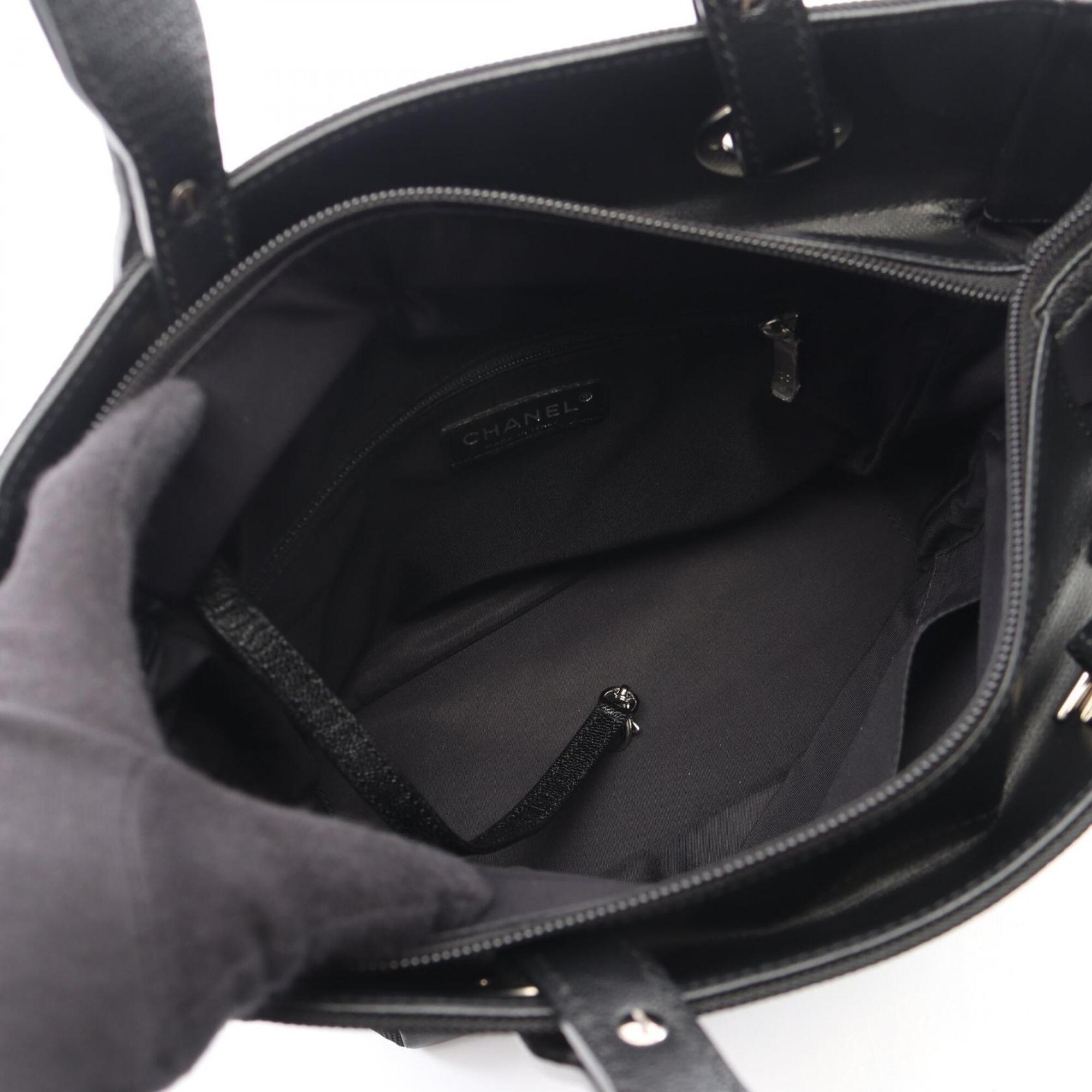 Chanel Black Coated Canvas Leather Handbag Tote Bag (Pre-Owned)