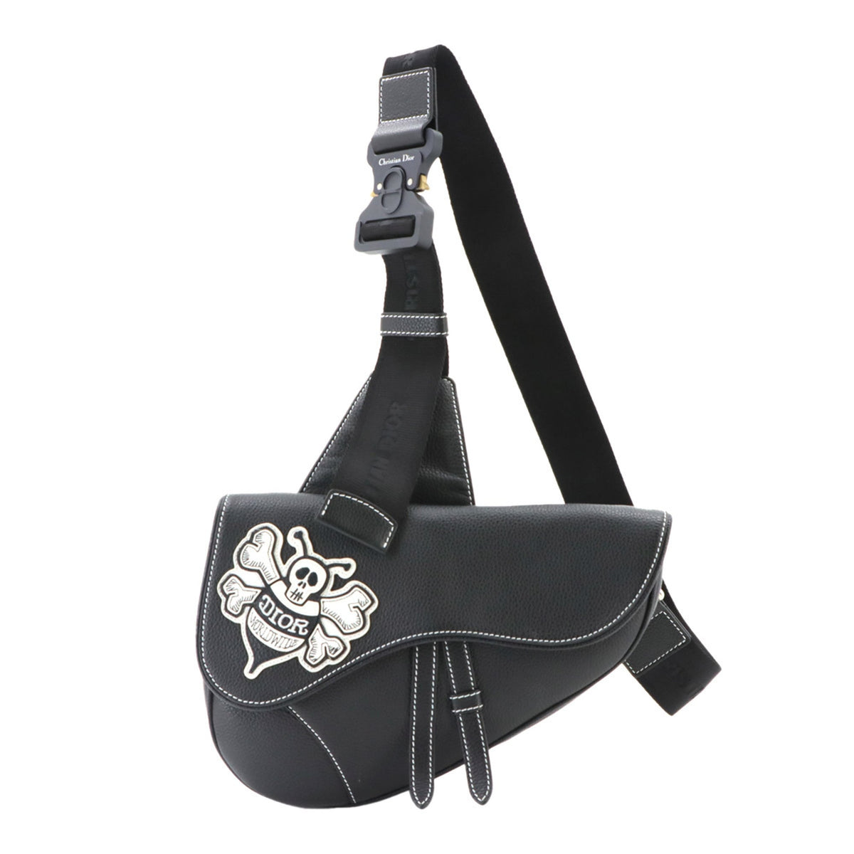 Christian Dior Black Leather Handbag Saddle Bag Shoulder Bag (Pre-Owned)