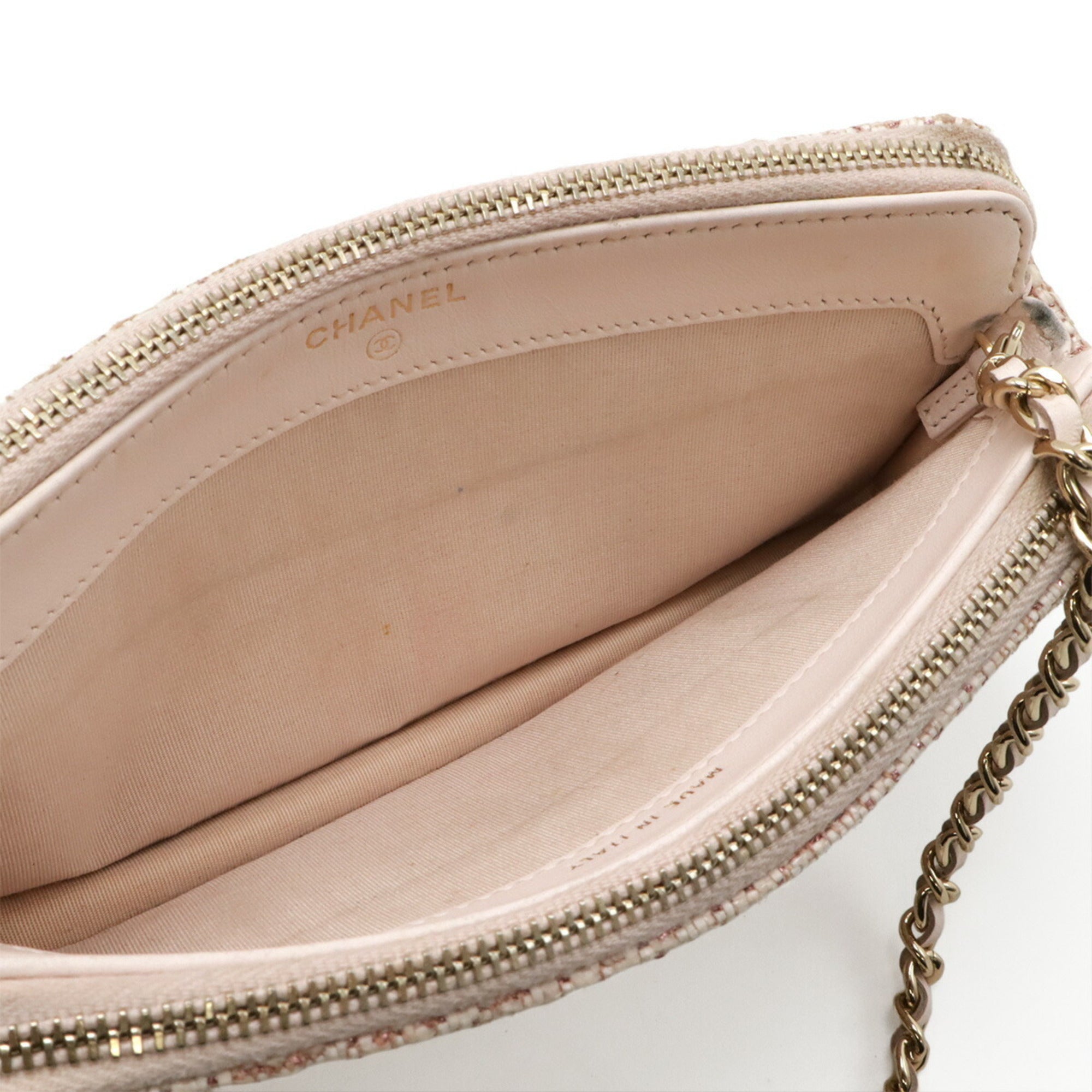 Chanel Pink Leather Raffia Chain/Shoulder Wallet (Pre-Owned)