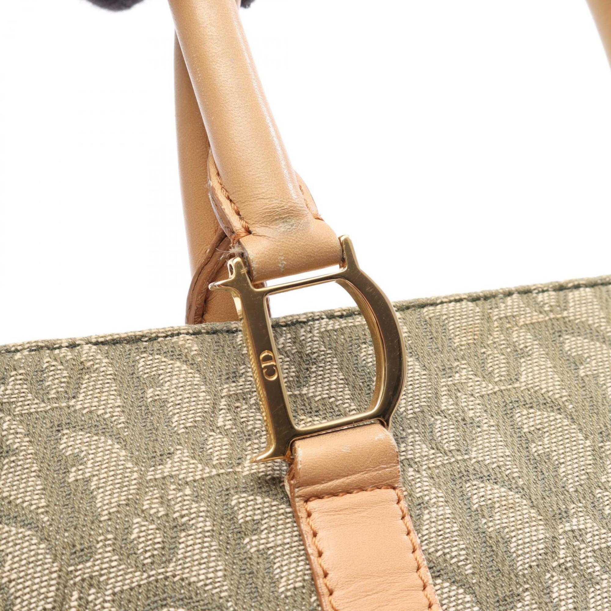Christian Dior Beige Khaki Canvas Leather Handbag Tote Bag (Pre-Owned)