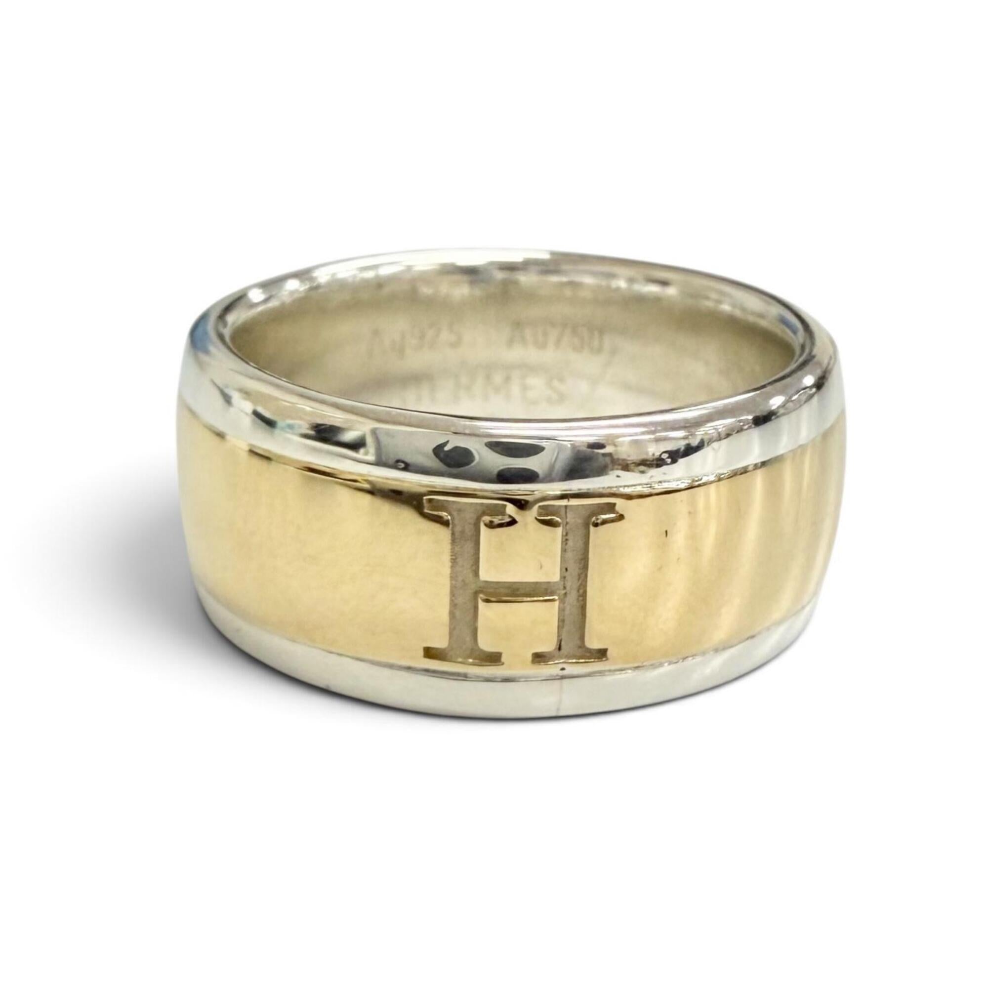 Hermes Gold Silver Gold (18K) Silver 925 Band Ring (Pre-Owned)