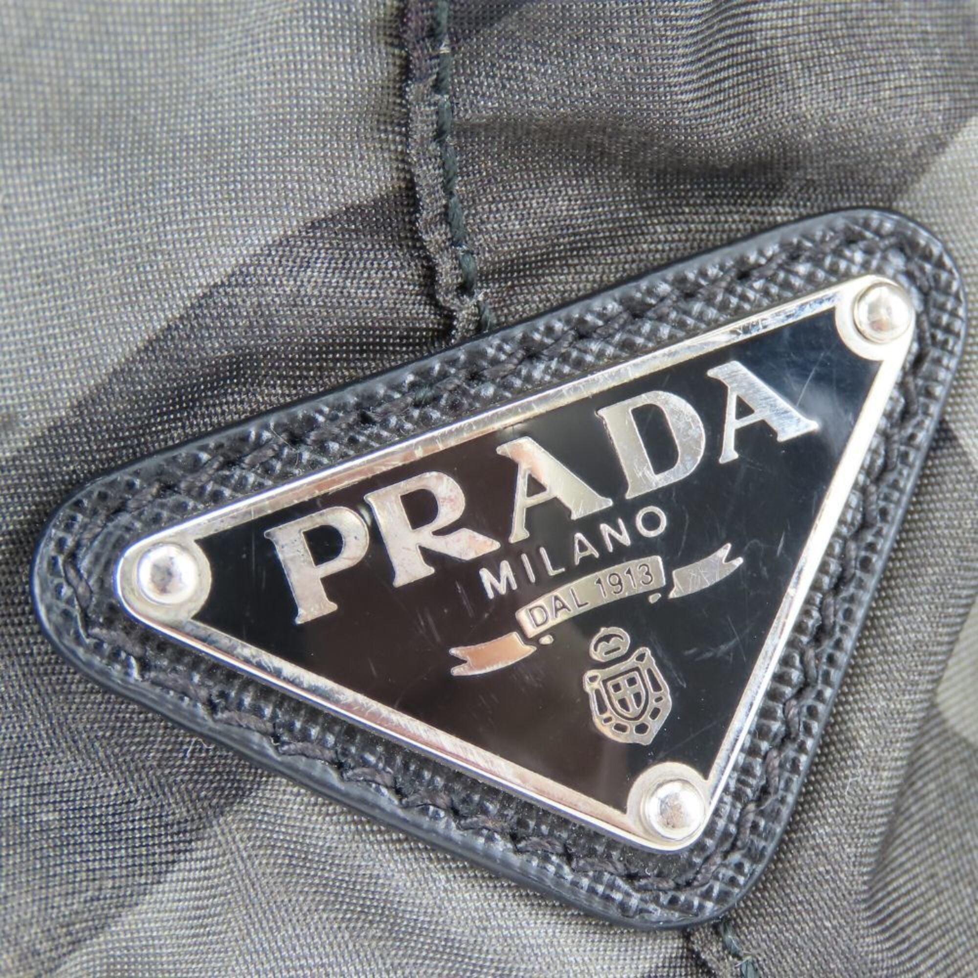 Prada Black Gray Nylon Leather Tote Bag (Pre-Owned)