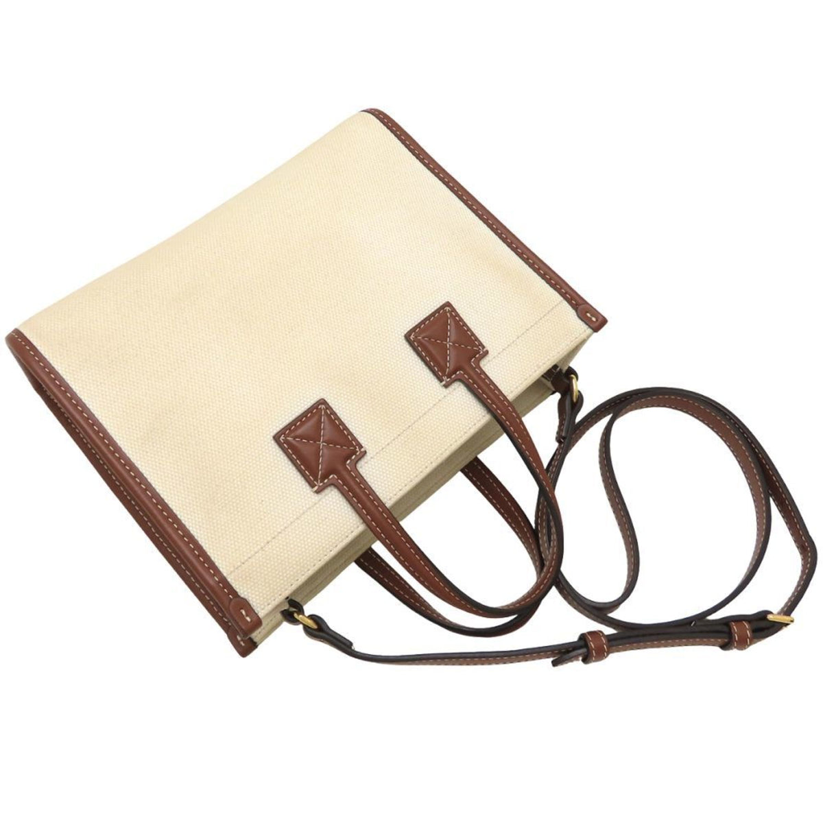 Burberry Brown Ivory Canvas Leather Handbag (Pre-Owned)