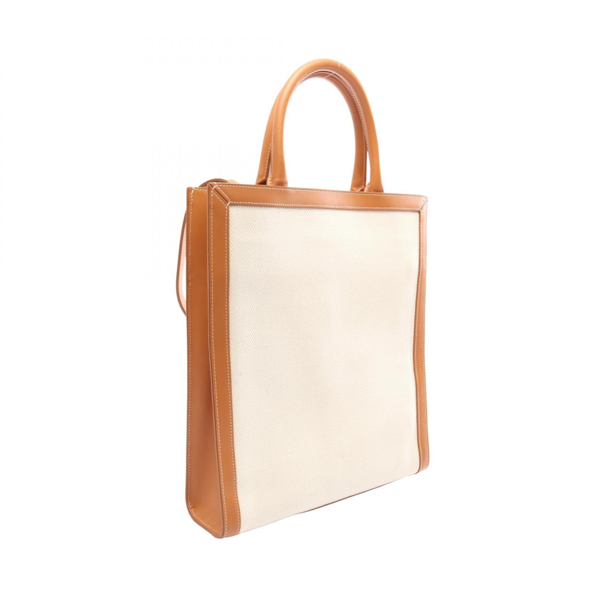 Celine Brown Ivory Canvas Leather Handbag Tote Bag (Pre-Owned)