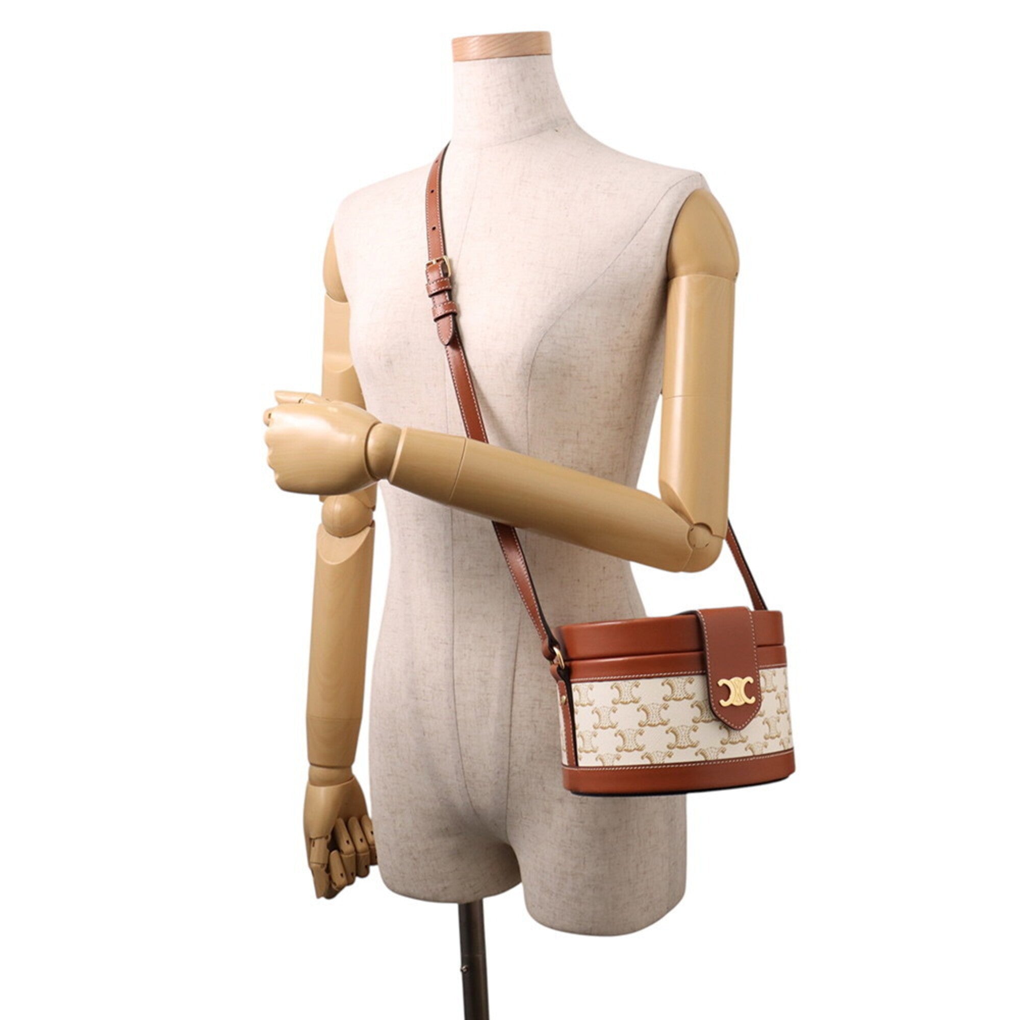Celine Brown White Leather Pvc Handbag Shoulder Bag (Pre-Owned)