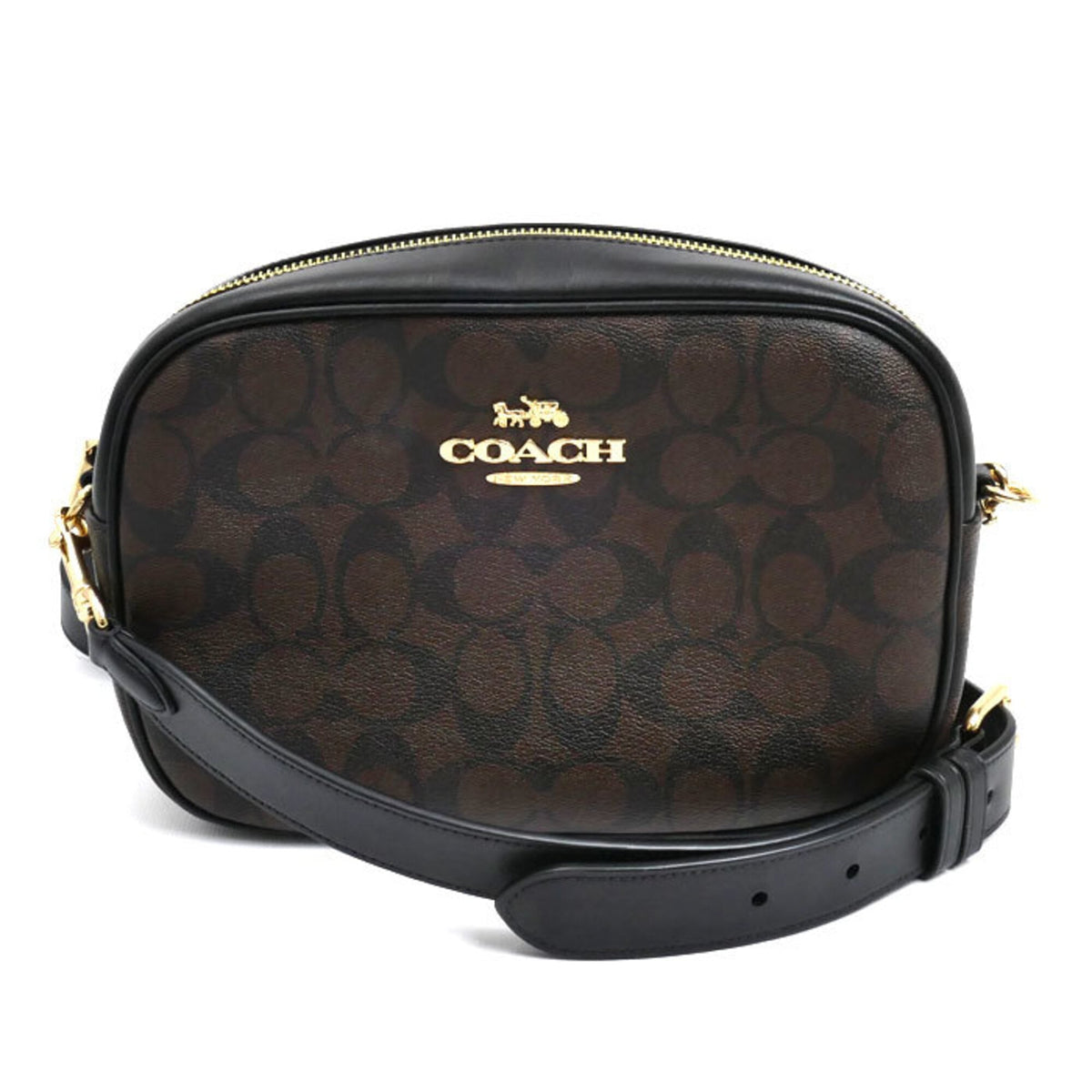 Coach Black Brown Coated Canvas Leather Shoulder Bag (Pre-Owned)