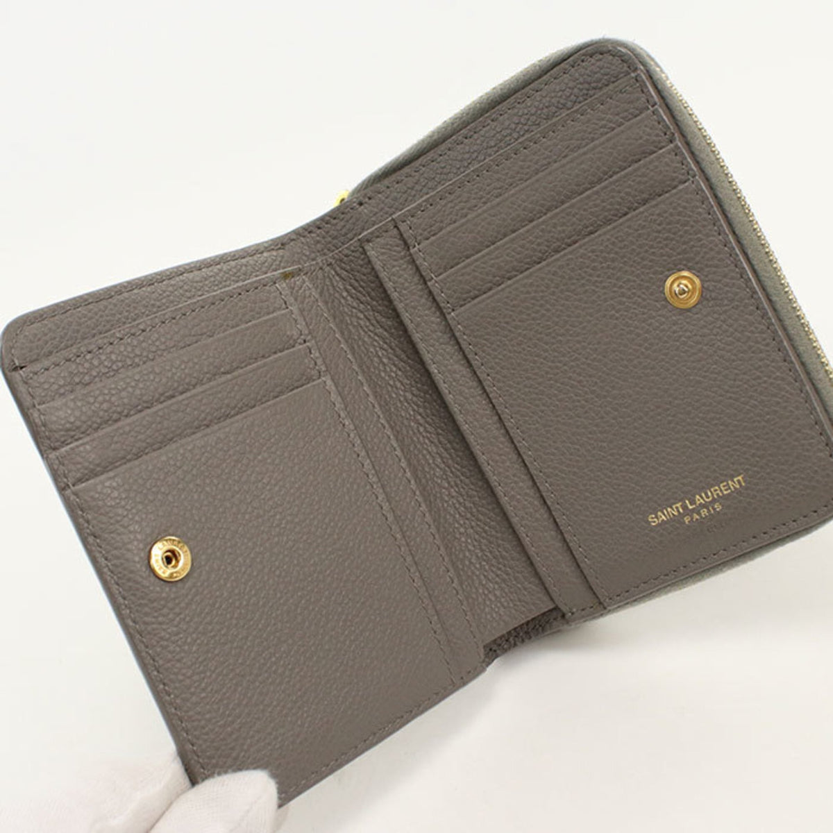 Saint Laurent Gray Leather Wallet (Bi-Fold) (Pre-Owned)