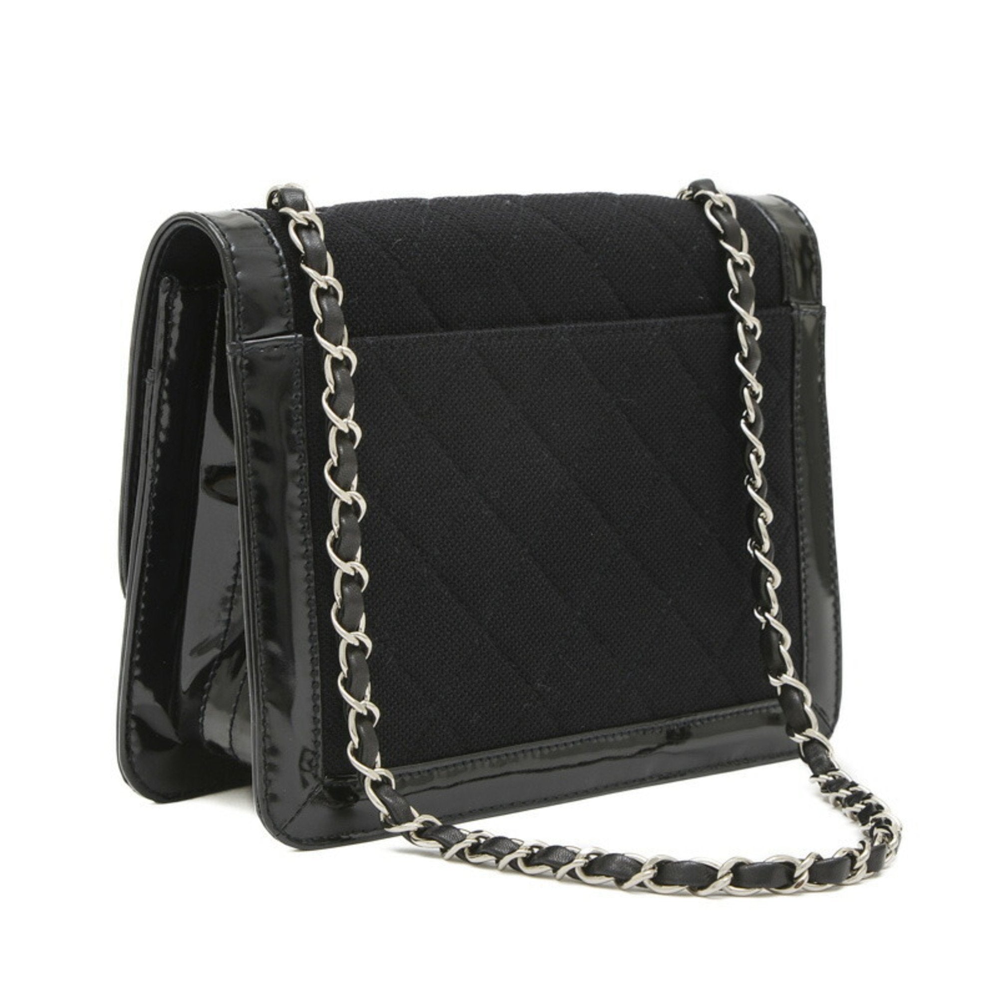 Chanel Black Cotton Patent Leather Shoulder Bag (Pre-Owned)