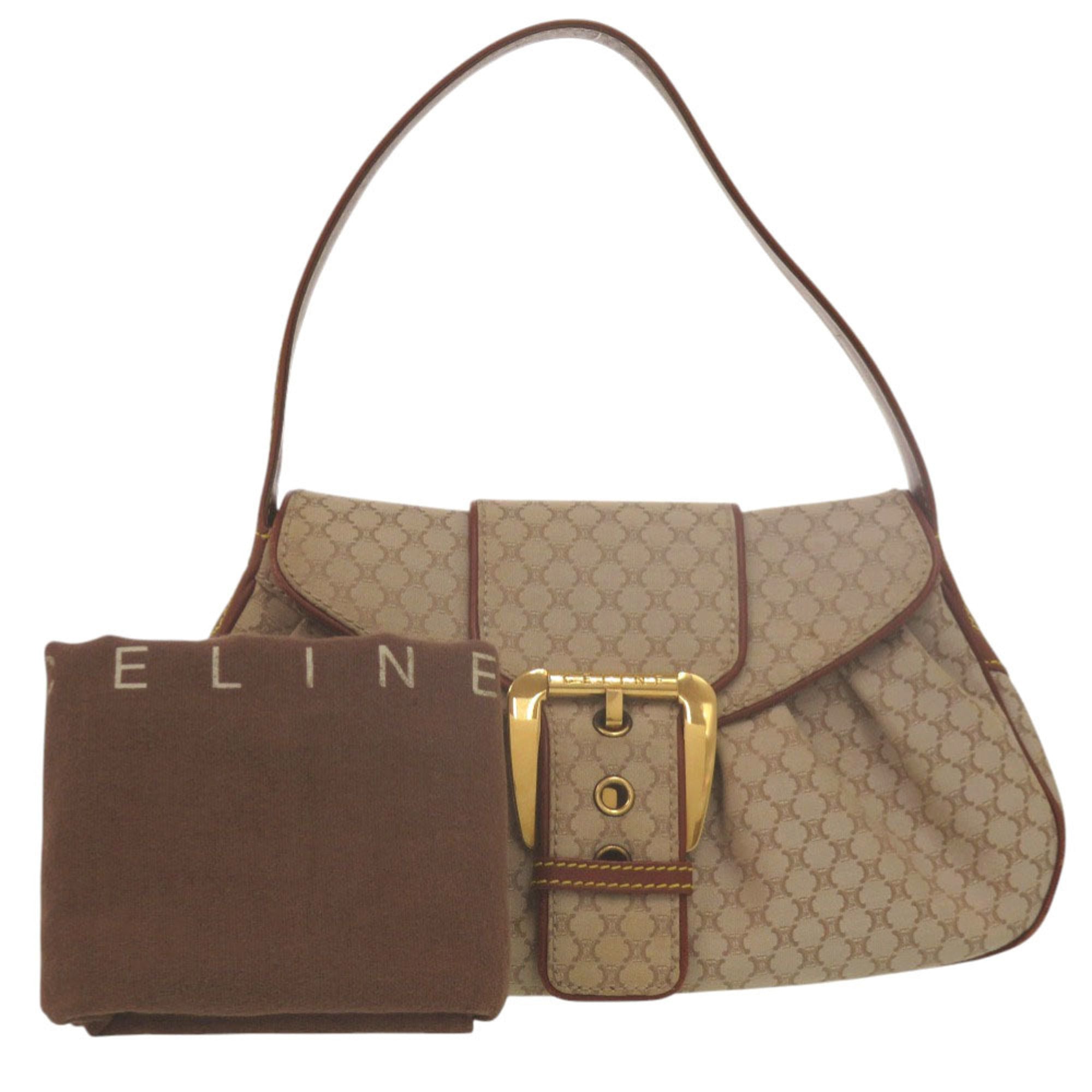 Celine Beige Brown Canvas Leather Shoulder Bag (Pre-Owned)